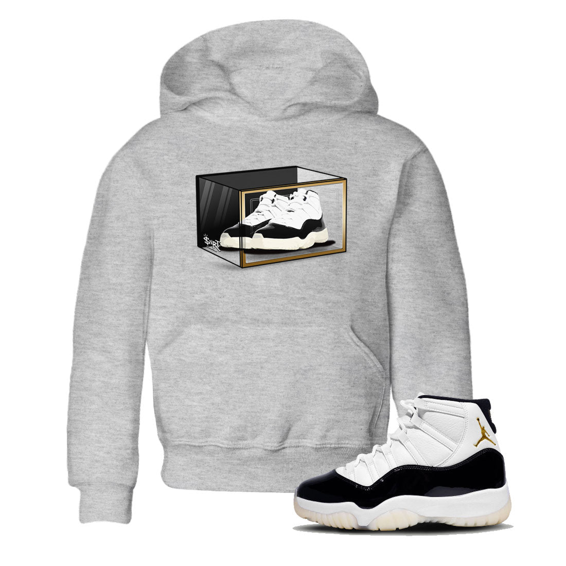 11s Gratitude shirt to match jordans Shoe Box sneaker tees Air Jordan 11 Gratitude Drip Gear Zone Sneaker Matching Shirt Baby Toddler Heather Grey 1 T-Shirt