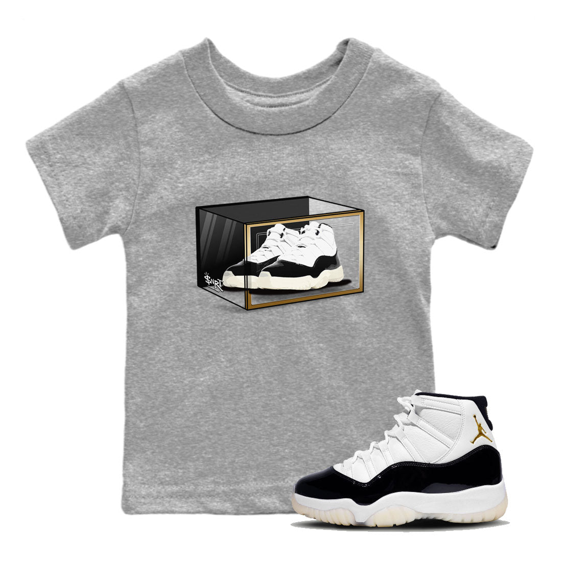 11s Gratitude shirt to match jordans Shoe Box sneaker tees Air Jordan 11 Gratitude Drip Gear Zone Sneaker Matching Shirt Baby Toddler Heather Grey 1 T-Shirt