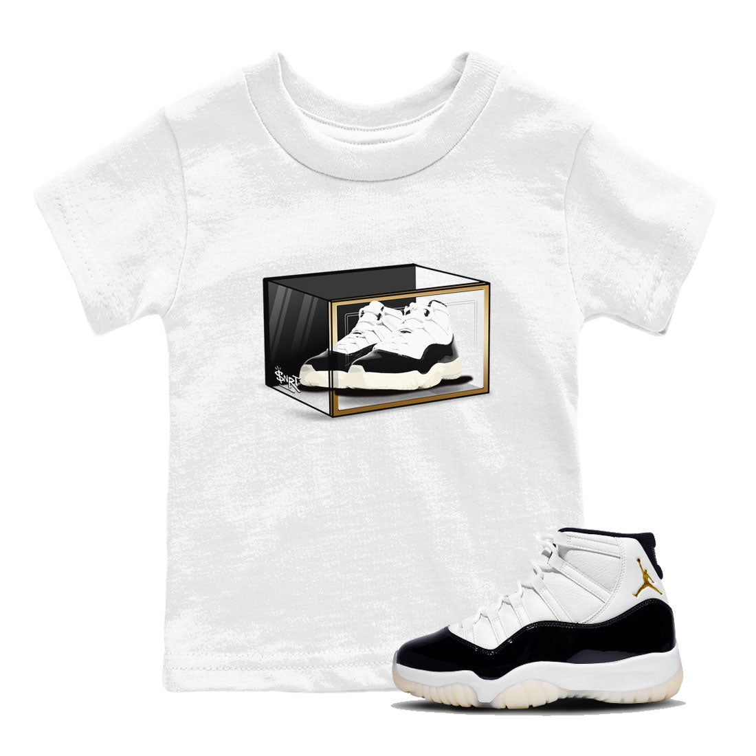 11s Gratitude shirt to match jordans Shoe Box sneaker tees Air Jordan 11 Gratitude Drip Gear Zone Sneaker Matching Shirt Baby Toddler White 1 T-Shirt