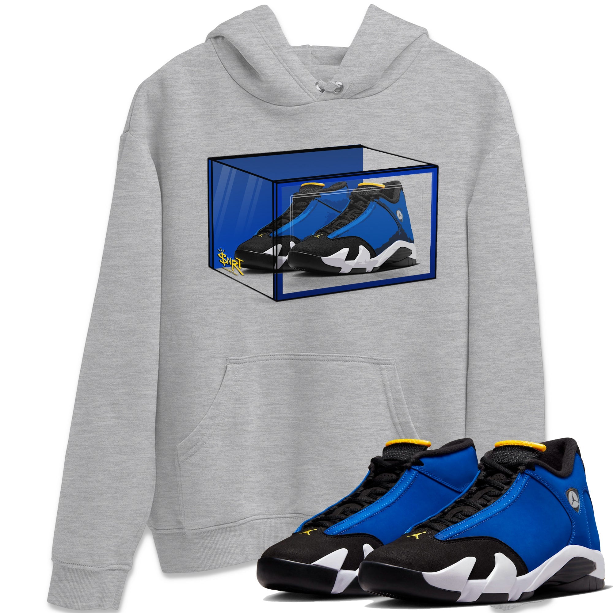 Air Jordan 14 Laney Sneaker Match Tees Shoe Box Sneaker Tees Jordan 14 Laney Sneaker Release Tees Unisex Shirts Heather Grey 1