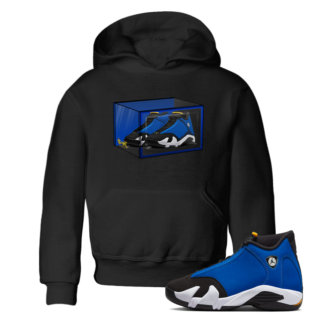 Air Jordan 14 Laney Sneaker Match Tees Shoe Box Sneaker Tees Jordan 14 Laney Sneaker Release Tees Kids Shirts Black 1