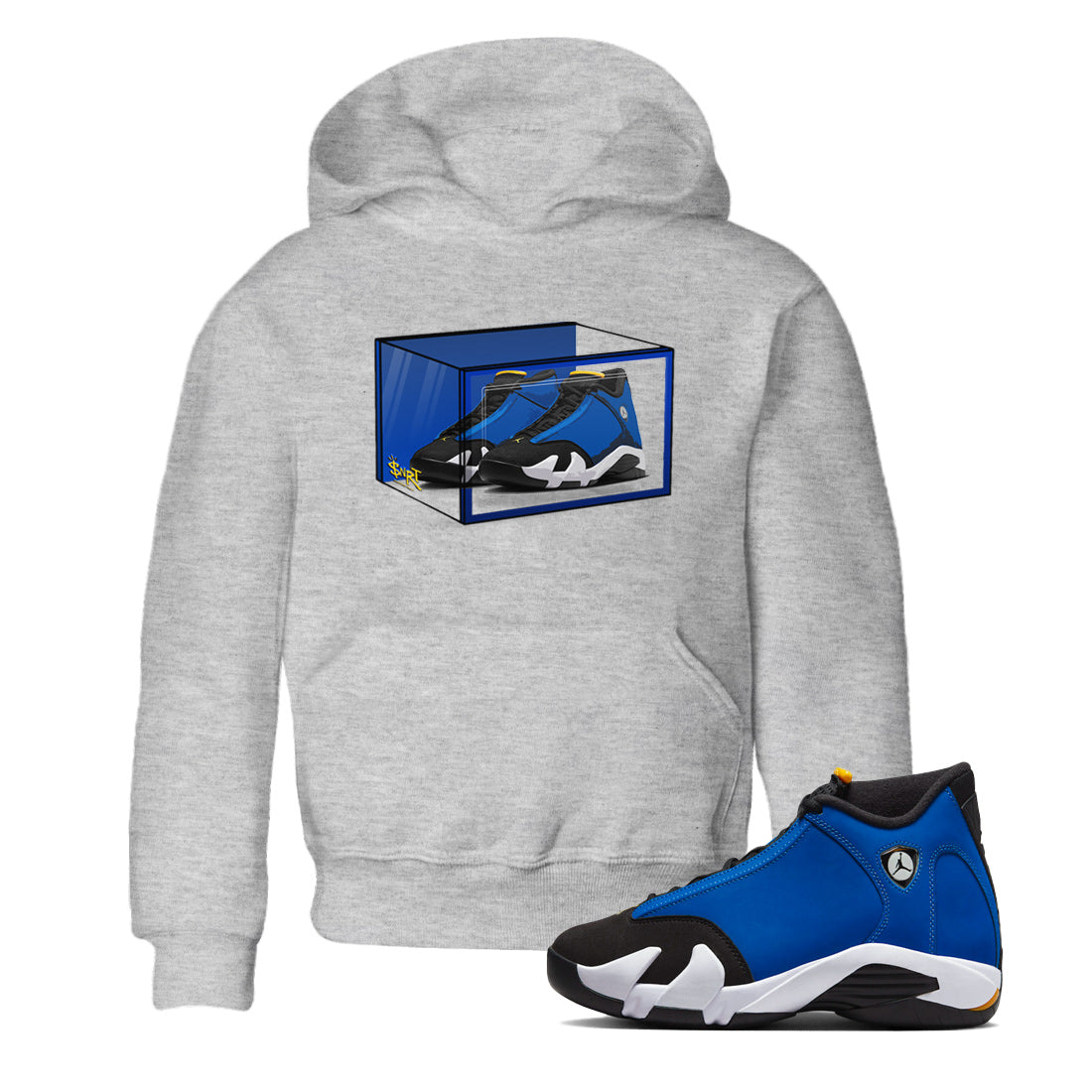 Air Jordan 14 Laney Sneaker Match Tees Shoe Box Sneaker Tees Jordan 14 Laney Sneaker Release Tees Kids Shirts Heather Grey 1