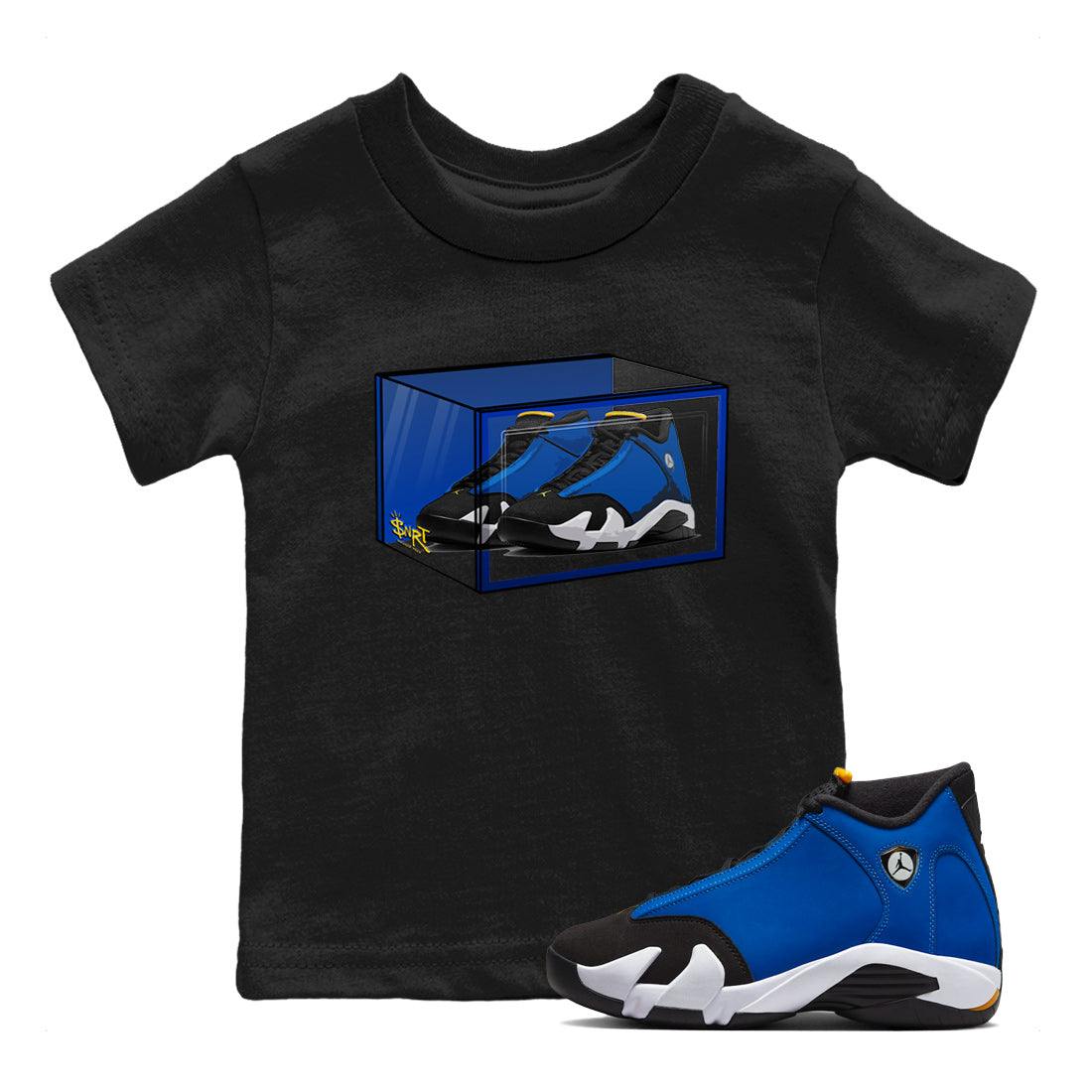 Air Jordan 14 Laney Sneaker Match Tees Shoe Box Sneaker Tees Jordan 14 Laney Sneaker Release Tees Kids Shirts Black 1