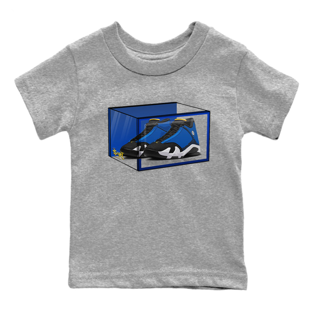 Air Jordan 14 Laney Sneaker Match Tees Shoe Box Sneaker Tees Jordan 14 Laney Sneaker Release Tees Kids Shirts Heather Grey 2