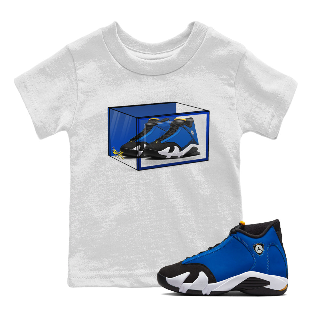 Air Jordan 14 Laney Sneaker Match Tees Shoe Box Sneaker Tees Jordan 14 Laney Sneaker Release Tees Kids Shirts White 1
