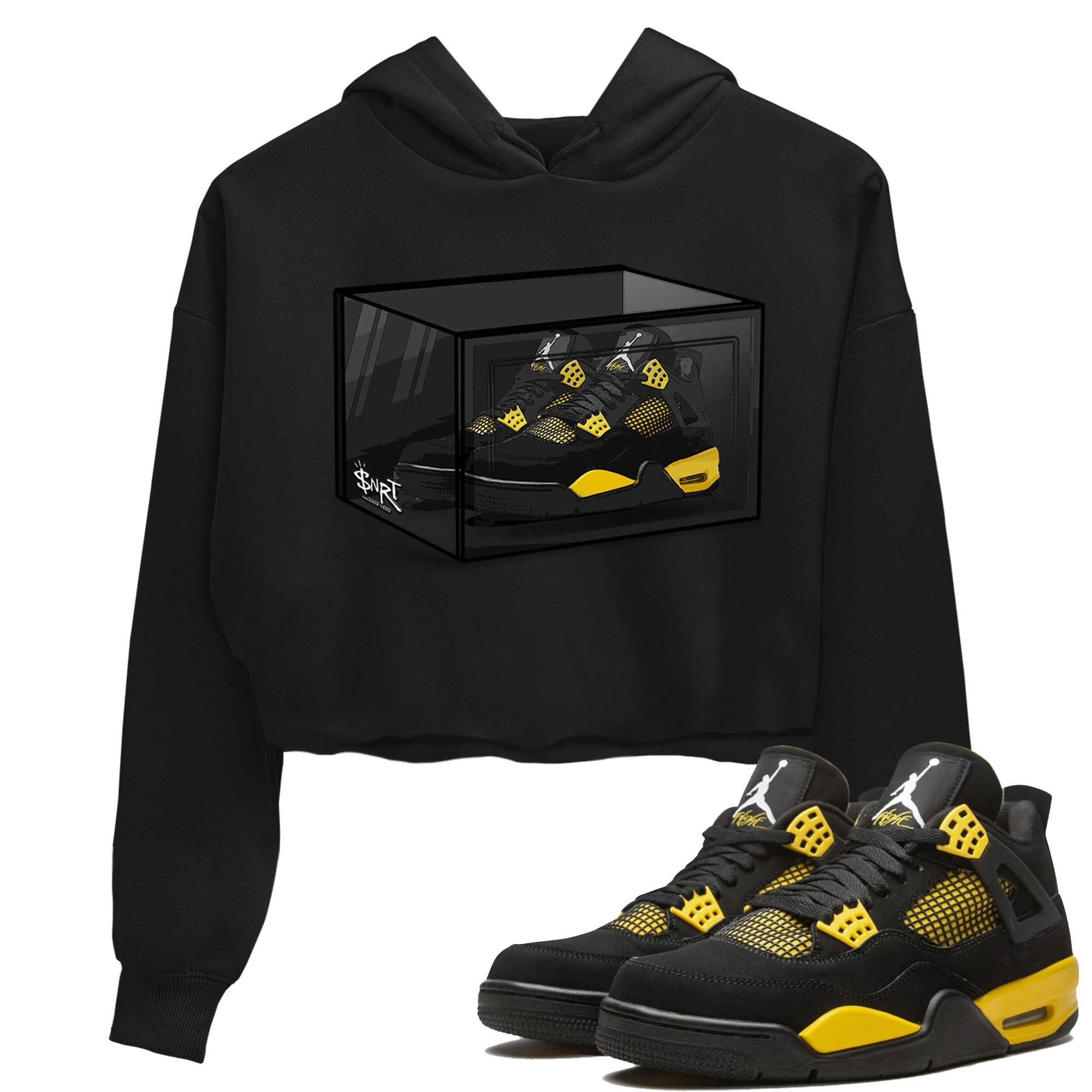 Air Jordan 4 Thunder Sneaker Match Tees Shoe Box Shirts Air Jordan 4 Retro Thunder Tee Women's Shirts Black 1