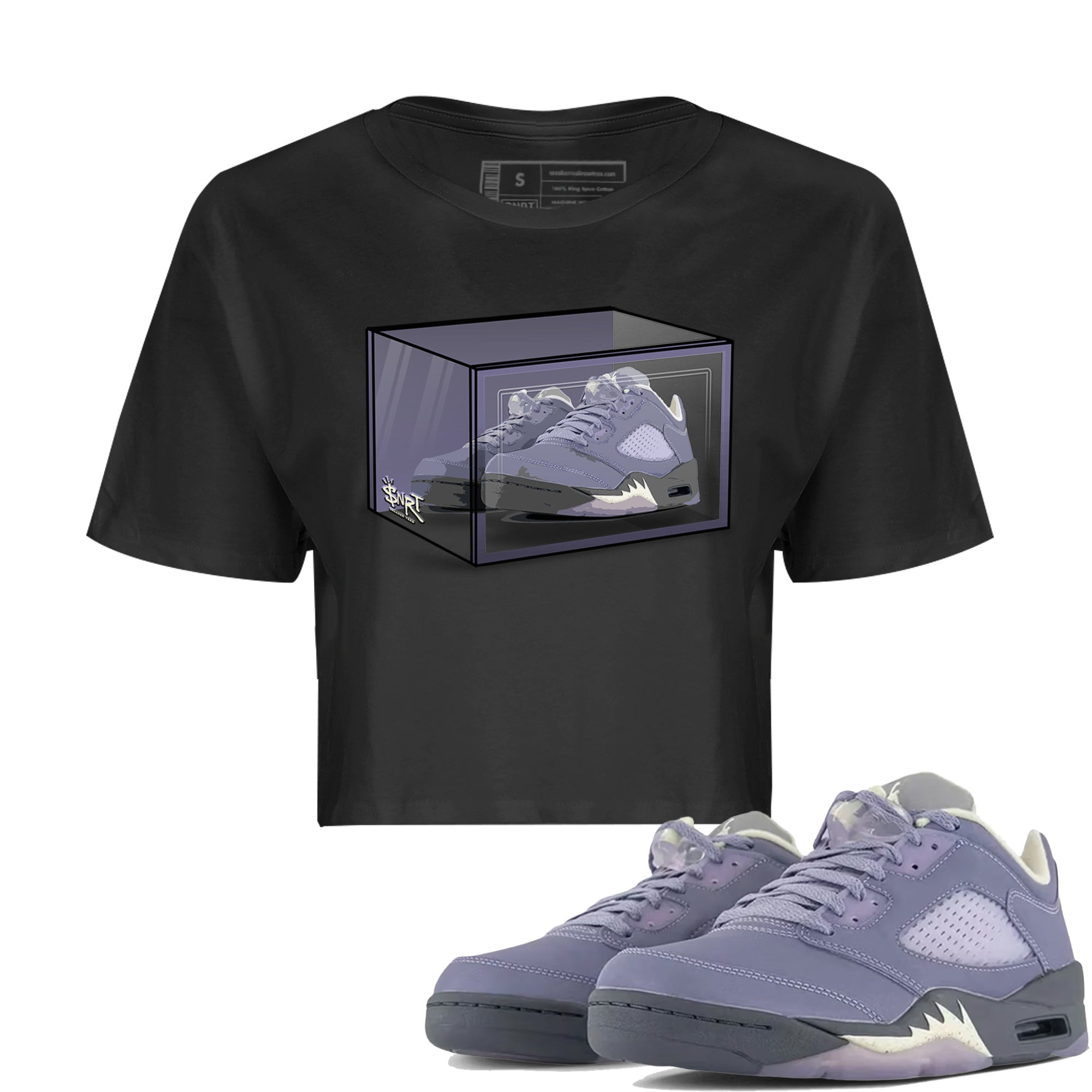 Air Jordan 5 Indigo Haze Sneaker Match Tees Shoe Box Sneaker Tees 5s Indigo Haze Sneaker Release Tees Women's Shirts Black 1