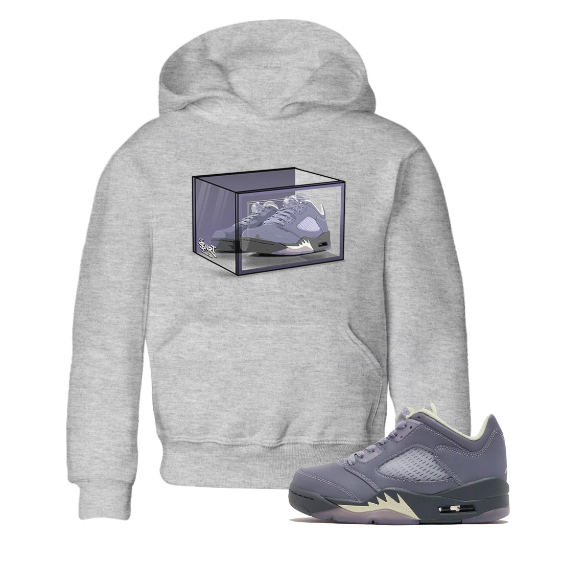 Air Jordan 5 Indigo Haze Sneaker Match Tees Shoe Box Sneaker Tees 5s Indigo Haze Sneaker Release Tees Kids Shirts Heather Grey 1