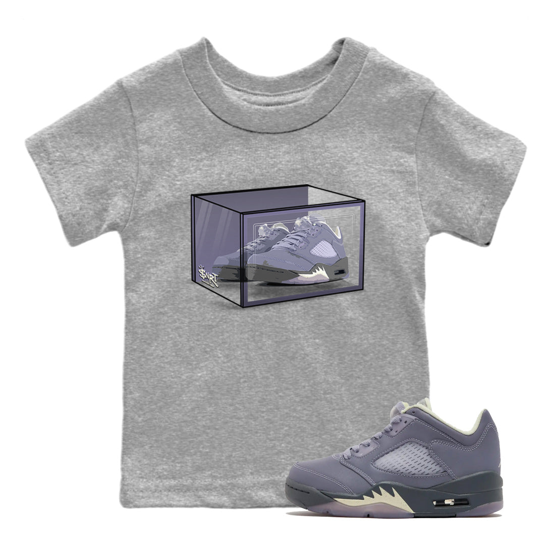 Air Jordan 5 Indigo Haze Sneaker Match Tees Shoe Box Sneaker Tees 5s Indigo Haze Sneaker Release Tees Kids Shirts Heather Grey 1