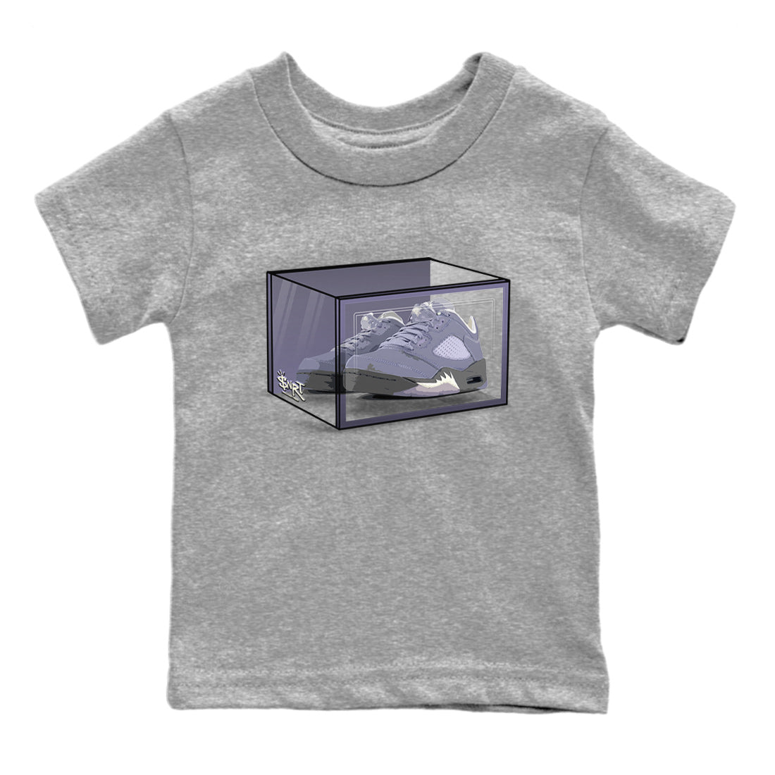 Air Jordan 5 Indigo Haze Sneaker Match Tees Shoe Box Sneaker Tees 5s Indigo Haze Sneaker Release Tees Kids Shirts Heather Grey 2