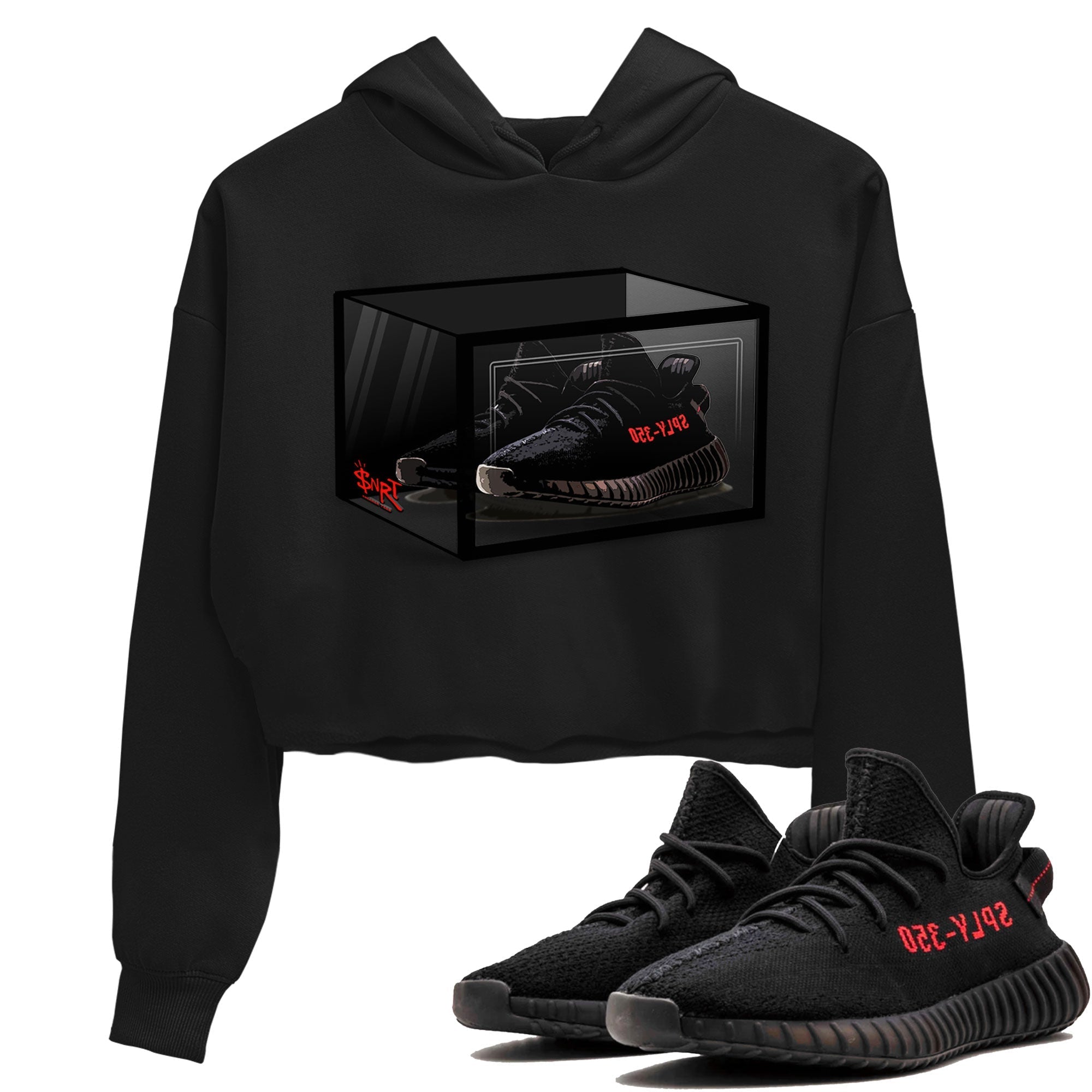 Adidas Yeezy Boost 350 V2 Bred shirt to match jordans Shoe Box Streetwear Sneaker Shirt Yeezy 350 Bred Drip Gear Zone Sneaker Matching Clothing Black 1 Crop T-Shirt