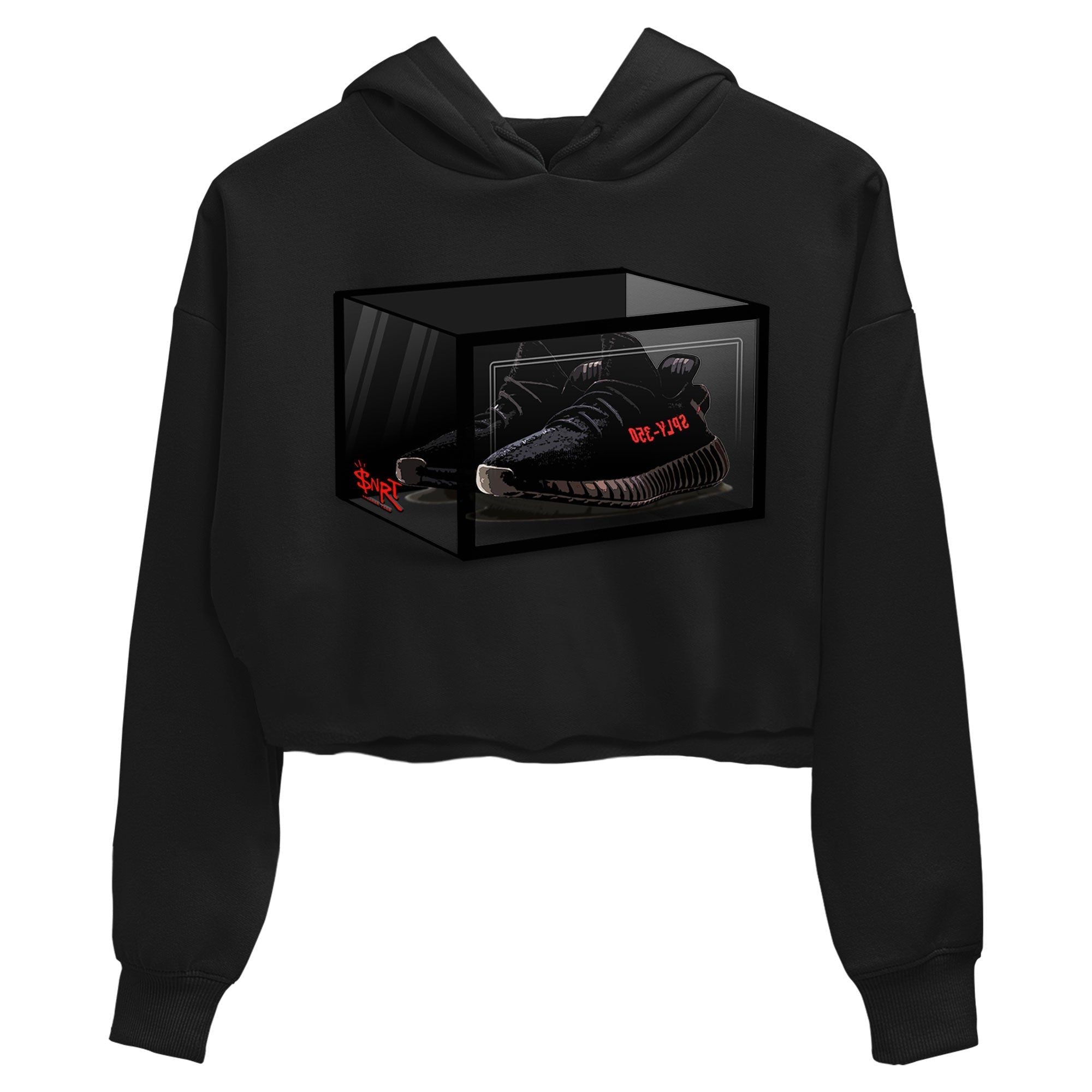 Adidas Yeezy Boost 350 V2 Bred shirt to match jordans Shoe Box Streetwear Sneaker Shirt Yeezy 350 Bred Drip Gear Zone Sneaker Matching Clothing Black 2 Crop T-Shirt