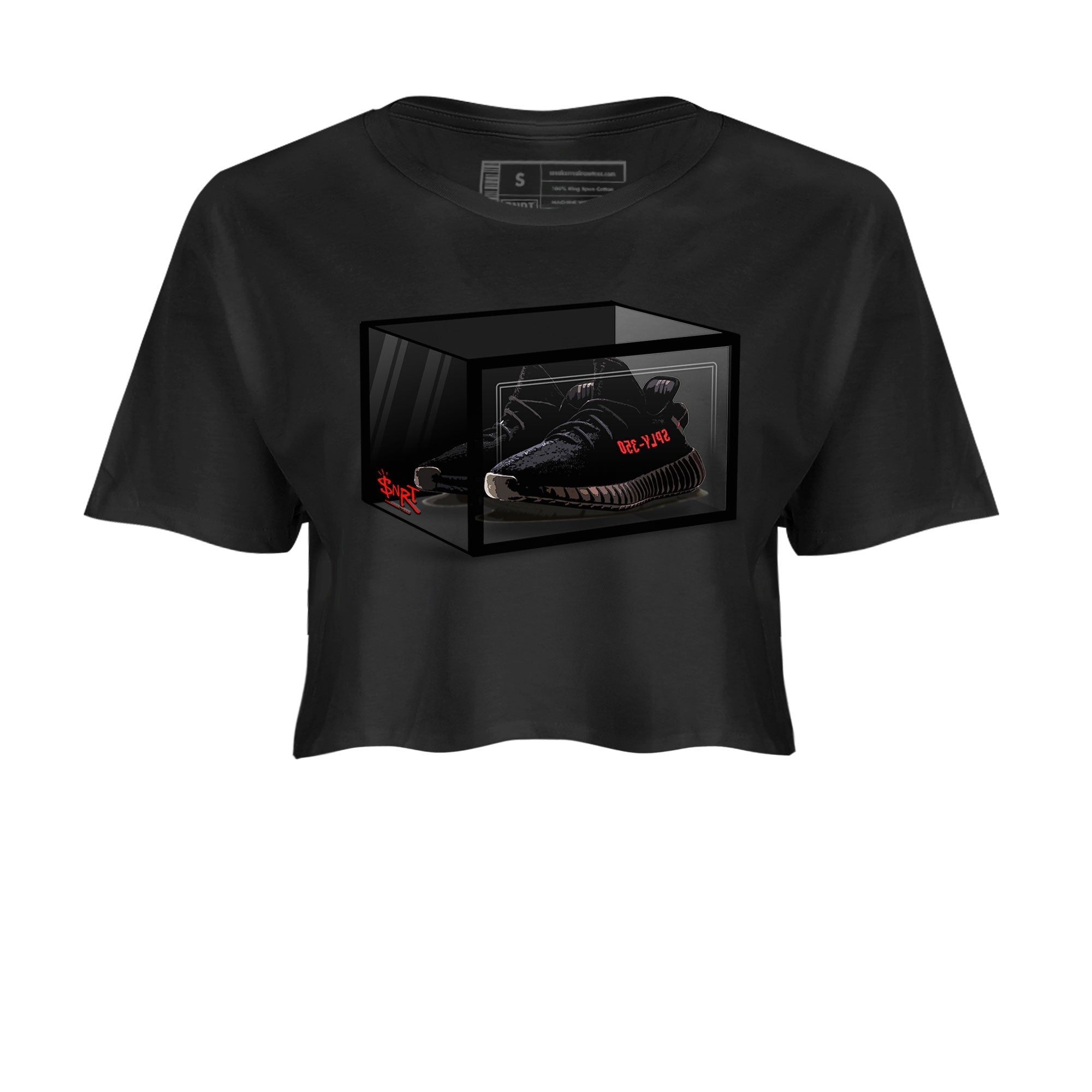 Adidas Yeezy Boost 350 V2 Bred shirt to match jordans Shoe Box Streetwear Sneaker Shirt Yeezy 350 Bred Drip Gear Zone Sneaker Matching Clothing Black 2 Crop T-Shirt