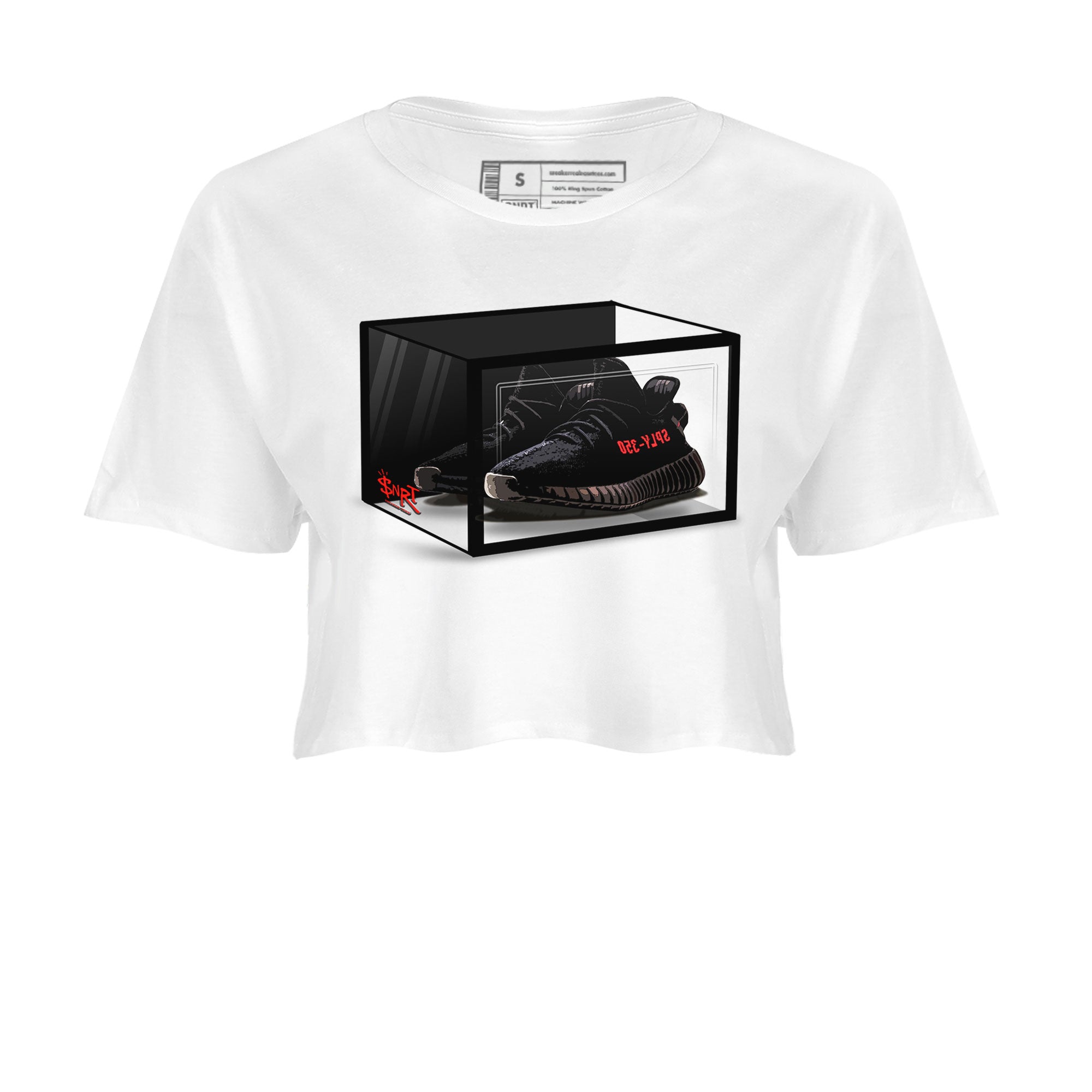 Adidas Yeezy Boost 350 V2 Bred shirt to match jordans Shoe Box Streetwear Sneaker Shirt Yeezy 350 Bred Drip Gear Zone Sneaker Matching Clothing White 2 Crop T-Shirt