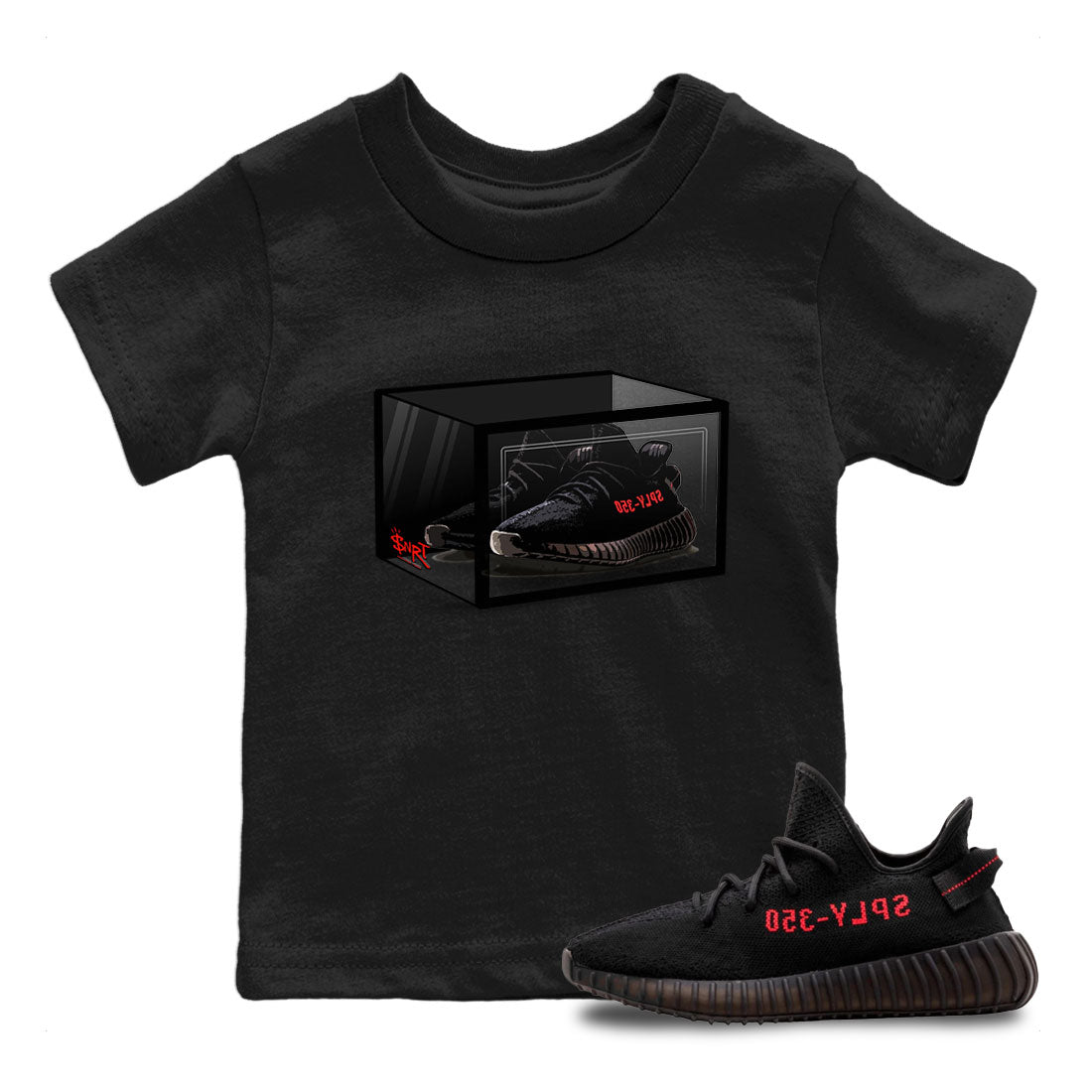 Adidas Yeezy Boost 350 V2 Bred shirt to match jordans Shoe Box Streetwear Sneaker Shirt Yeezy 350 Bred Drip Gear Zone Sneaker Matching Clothing Baby Toddler Black 1 T-Shirt