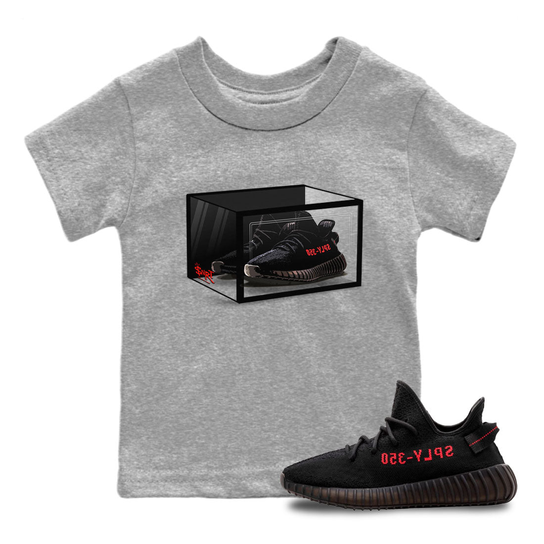 Adidas Yeezy Boost 350 V2 Bred shirt to match jordans Shoe Box Streetwear Sneaker Shirt Yeezy 350 Bred Drip Gear Zone Sneaker Matching Clothing Baby Toddler Heather Grey 1 T-Shirt