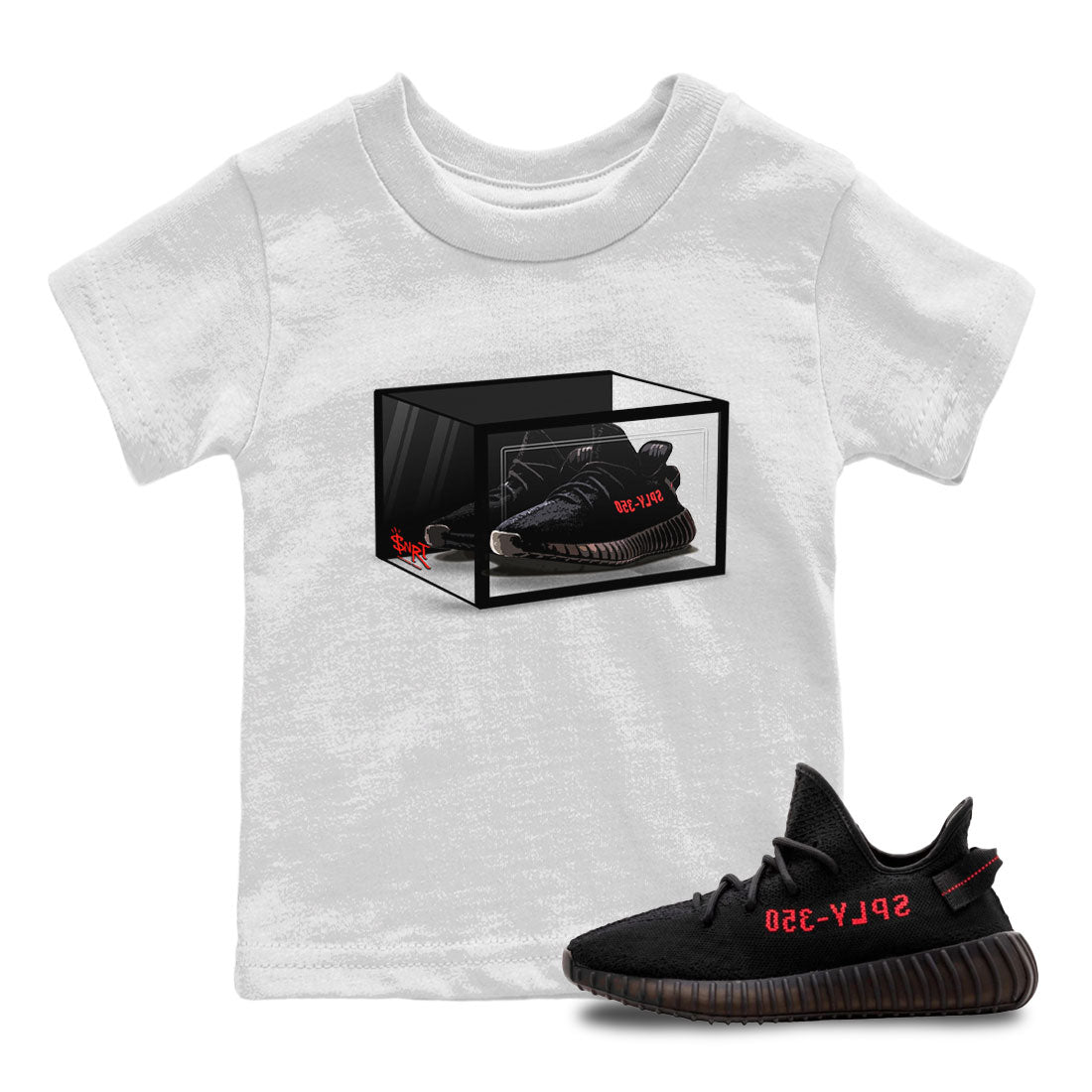 Adidas Yeezy Boost 350 V2 Bred shirt to match jordans Shoe Box Streetwear Sneaker Shirt Yeezy 350 Bred Drip Gear Zone Sneaker Matching Clothing Baby Toddler White 1 T-Shirt