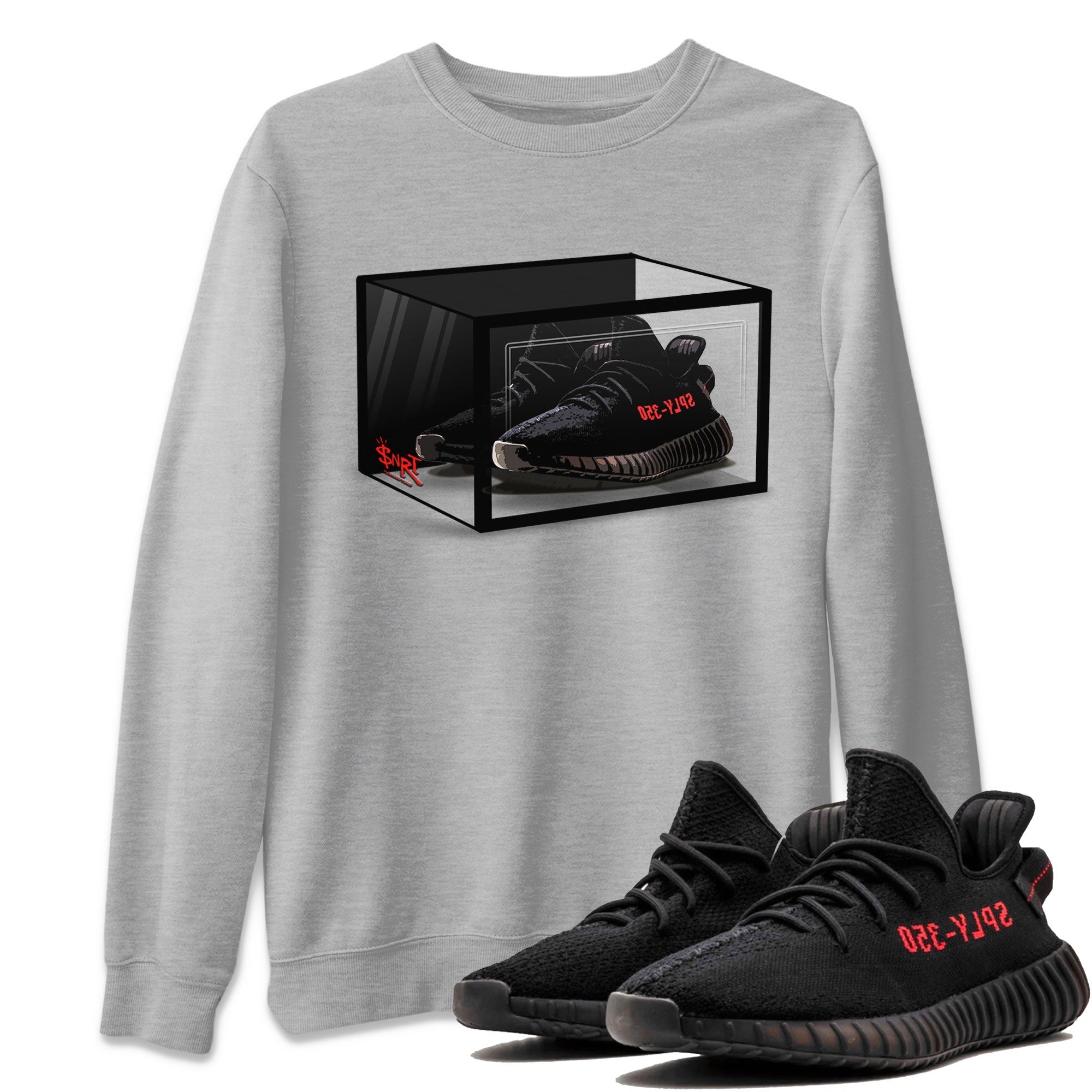 Adidas Yeezy Boost 350 V2 Bred shirt to match jordans Shoe Box Streetwear Sneaker Shirt Yeezy 350 Bred Drip Gear Zone Sneaker Matching Clothing Unisex Heather Grey 1 T-Shirt