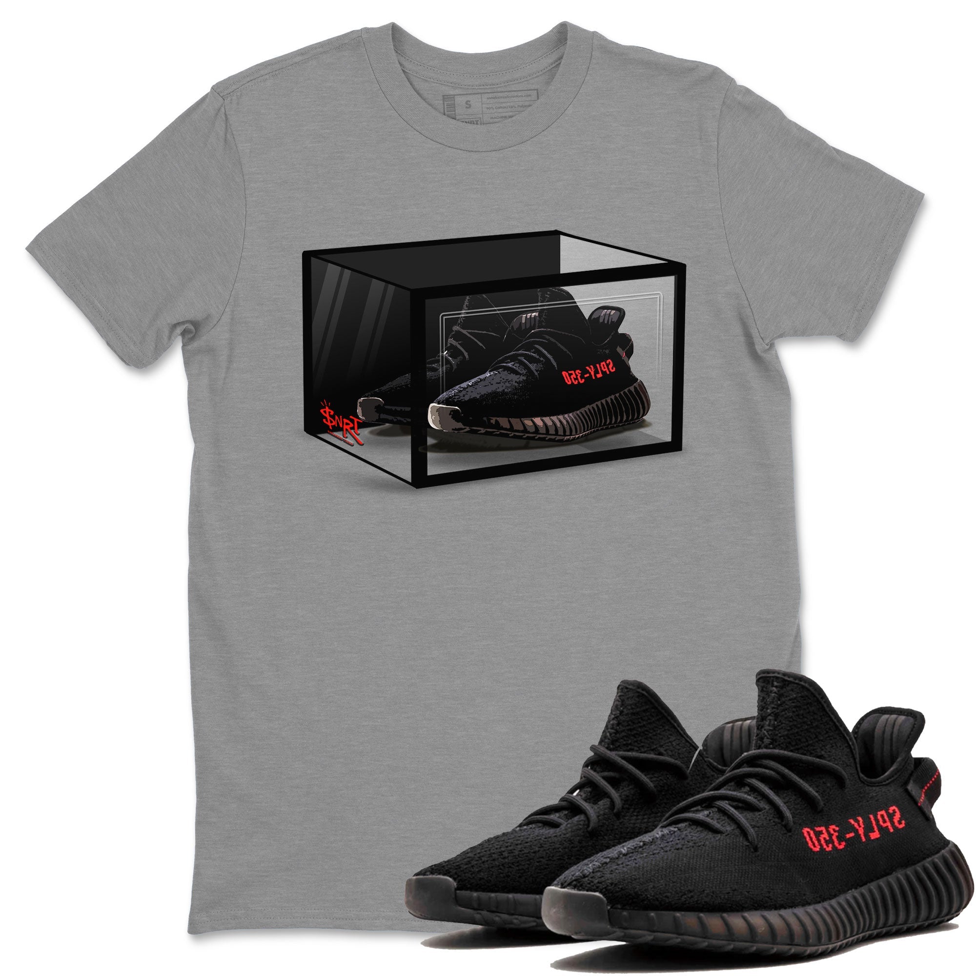 Adidas Yeezy Boost 350 V2 Bred shirt to match jordans Shoe Box Streetwear Sneaker Shirt Yeezy 350 Bred Drip Gear Zone Sneaker Matching Clothing Unisex Heather Grey 1 T-Shirt