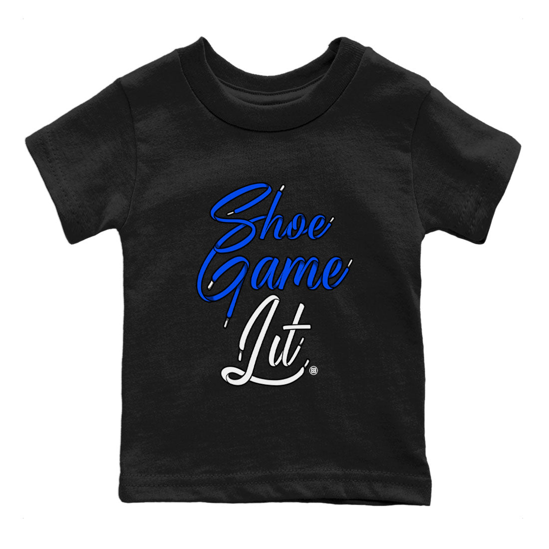Air Jordan 1 Royal Reimagined shirt to match jordans Shoe Game Lit Shoe Lace sneaker tees Air Jordan 1 High OG Royal Reimagined Drip Gear Zone Kids Baby Toddler sneaker shirts Black 2 T-Shirt