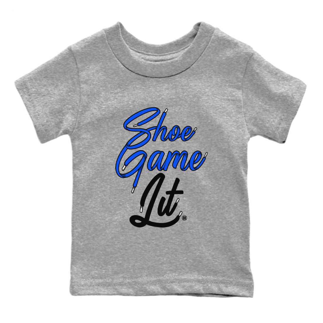 Air Jordan 1 Royal Reimagined shirt to match jordans Shoe Game Lit Shoe Lace sneaker tees Air Jordan 1 High OG Royal Reimagined Drip Gear Zone Kids Baby Toddler sneaker shirts Heather Grey 2 T-Shirt