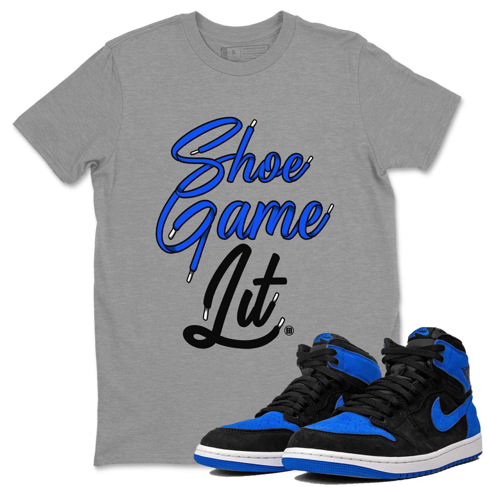 Air Jordan 1 Royal Reimagined shirt to match jordans Shoe Game Lit Shoe Lace sneaker tees Air Jordan 1 High OG Royal Reimagined Drip Gear Zone Unisex Sneaker Tees and Sneaker Match T-Shirt Heather Grey 1 T-Shirt
