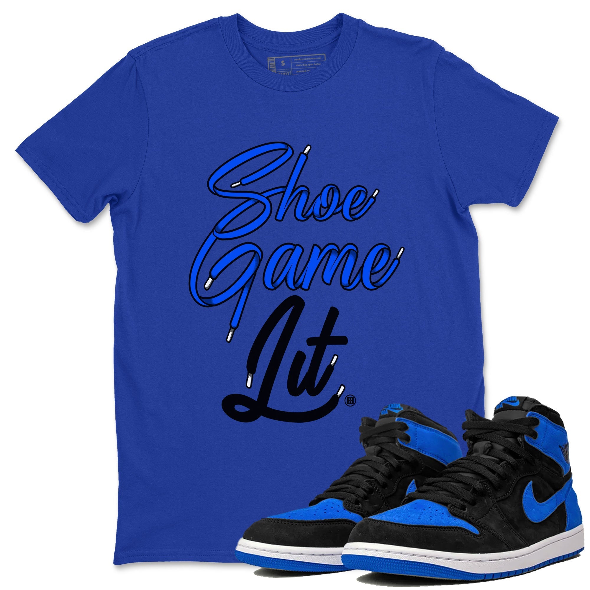 Air Jordan 1 Royal Reimagined shirt to match jordans Shoe Game Lit Shoe Lace sneaker tees Air Jordan 1 High OG Royal Reimagined Drip Gear Zone Unisex Sneaker Tees and Sneaker Match T-Shirt Royal Blue 1 T-Shirt