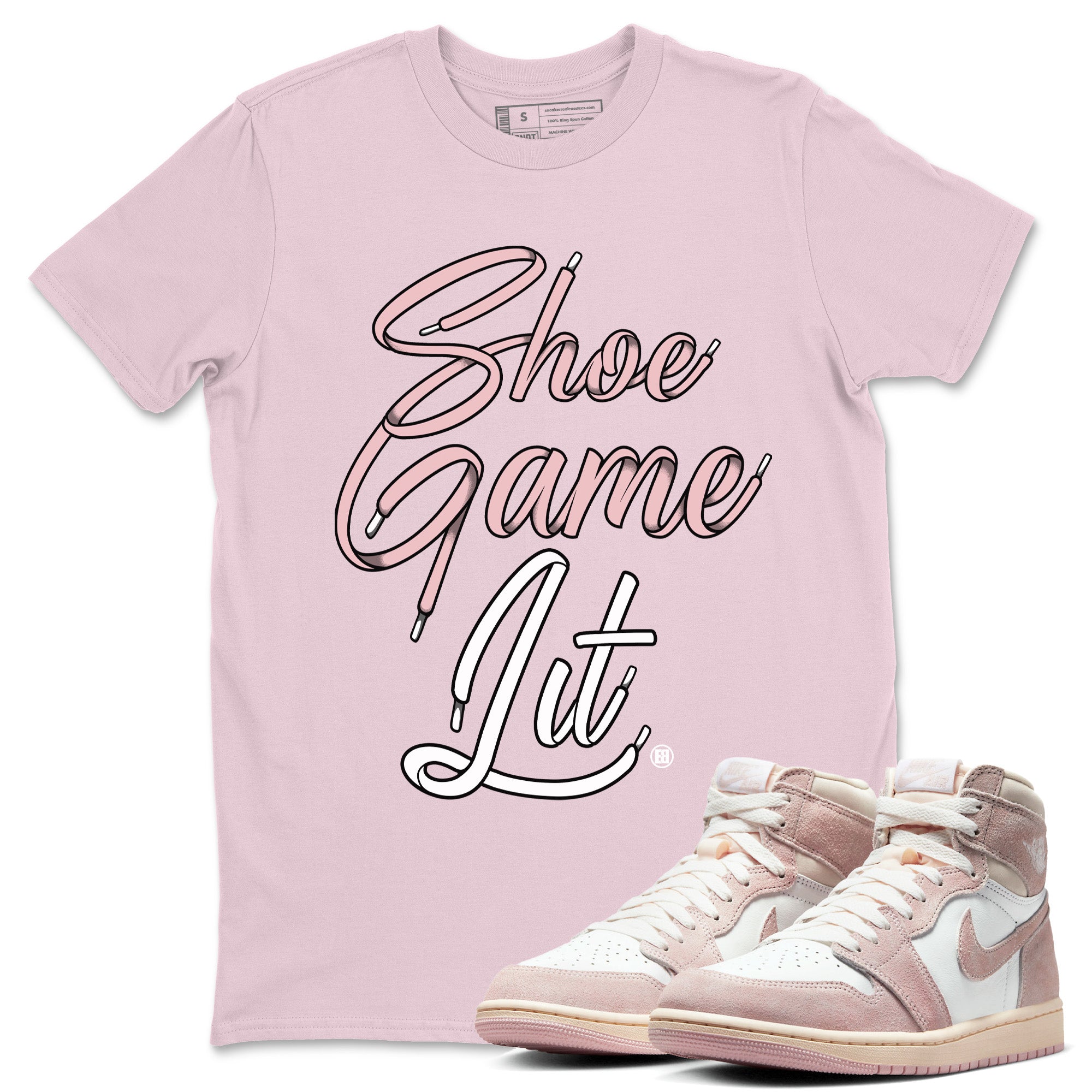 Air Jordan 1 Washed Pink Shoe Game Lit Shoe Lace Crew Neck Streetwear Sneaker Shirt Air Jordan 1 High OG WMNS Washed Pink Sneaker T-Shirts Size Chart
