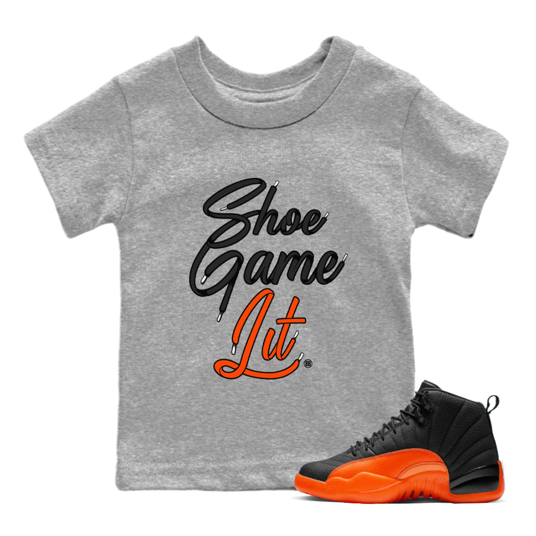 Air Jordan 12 Brilliant Orange Shoe Game Lit Shoe Lace Baby and Kids Streetwear Sneaker Shirt Air Jordan 12 Brilliant Orange Kids Streetwear Sneaker Shirt Size Chart