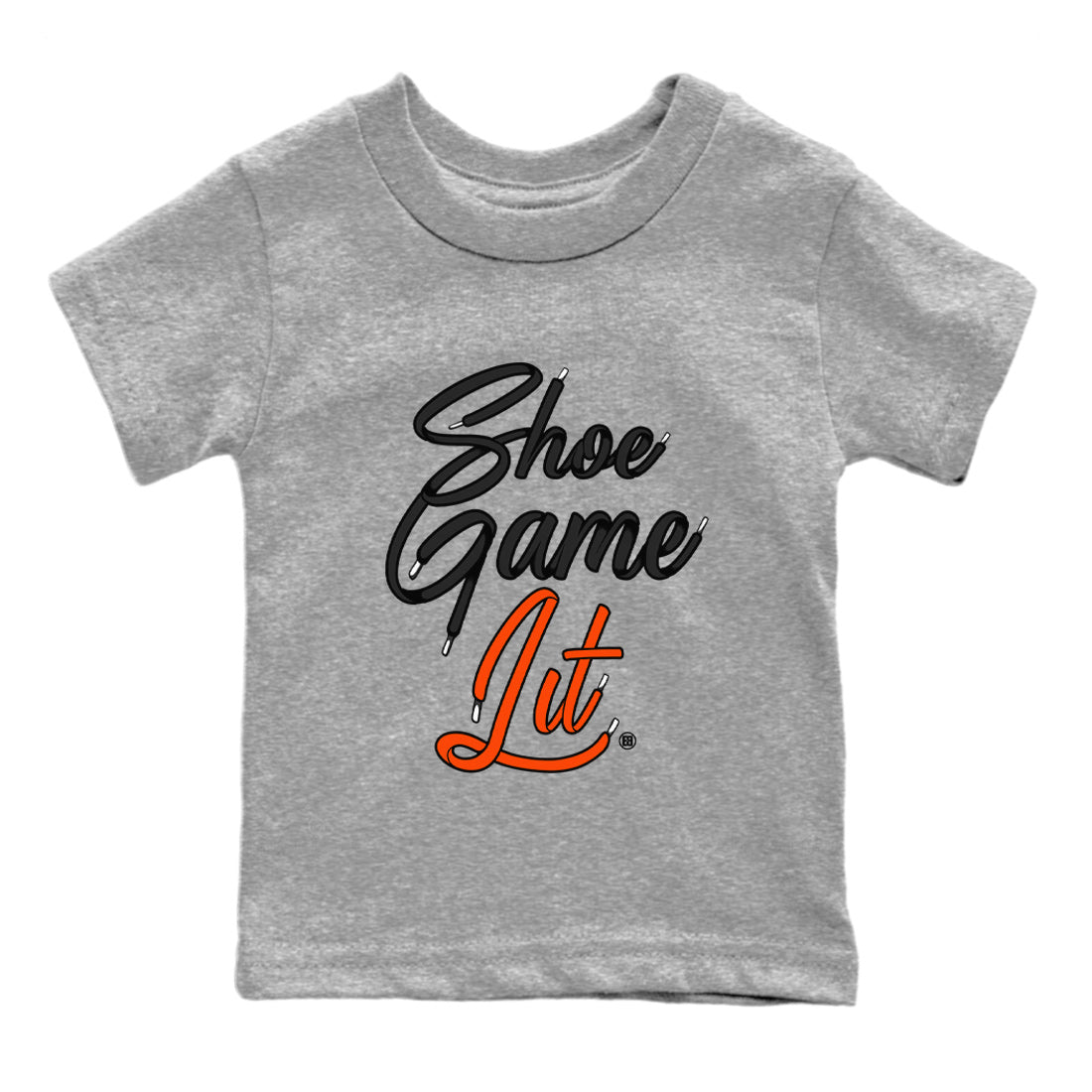 Air Jordan 12 Brilliant Orange Sneaker Match Tees Shoe Game Lit Shoe Lace Streetwear Sneaker Shirt 12s Brilliant Orange Tee Kids Shirts Heather Grey 2