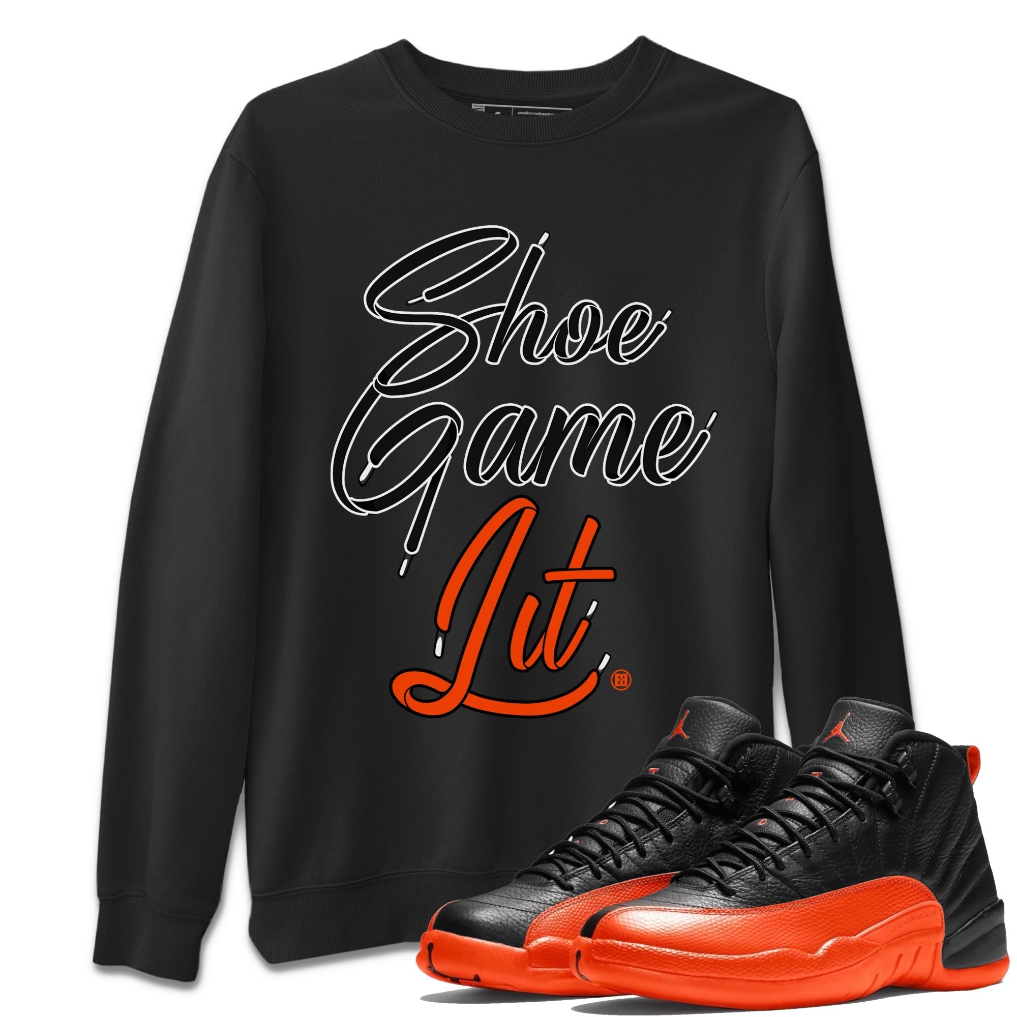 Air Jordan 12 Brilliant Orange Sneaker Match Tees Shoe Game Lit Shoe Lace Streetwear Sneaker Shirt 12s Brilliant Orange Tee Unisex Shirts Black 1