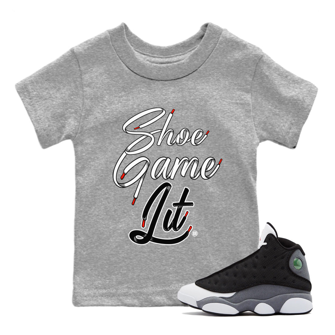 Air Jordan 13 Black Flint Shoe Game Lit Shoe Lace Baby and Kids Streetwear Sneaker Shirt Air Jordan 13 Black Flint Kids Streetwear Sneaker Shirt Size Chart