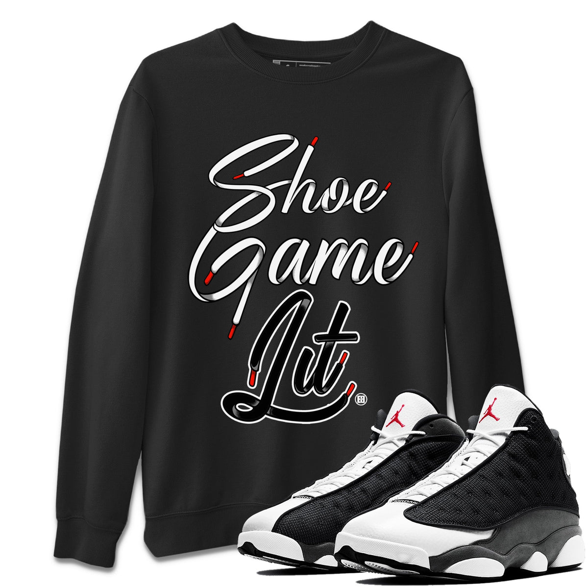 Air Jordan 13 Black Flint Sneaker Match Tees Shoe Game Lit Shoe Lace Streetwear Sneaker Shirt Air Jordan 13 Black Flint Sneaker Release Tees Unisex Shirts Black 1