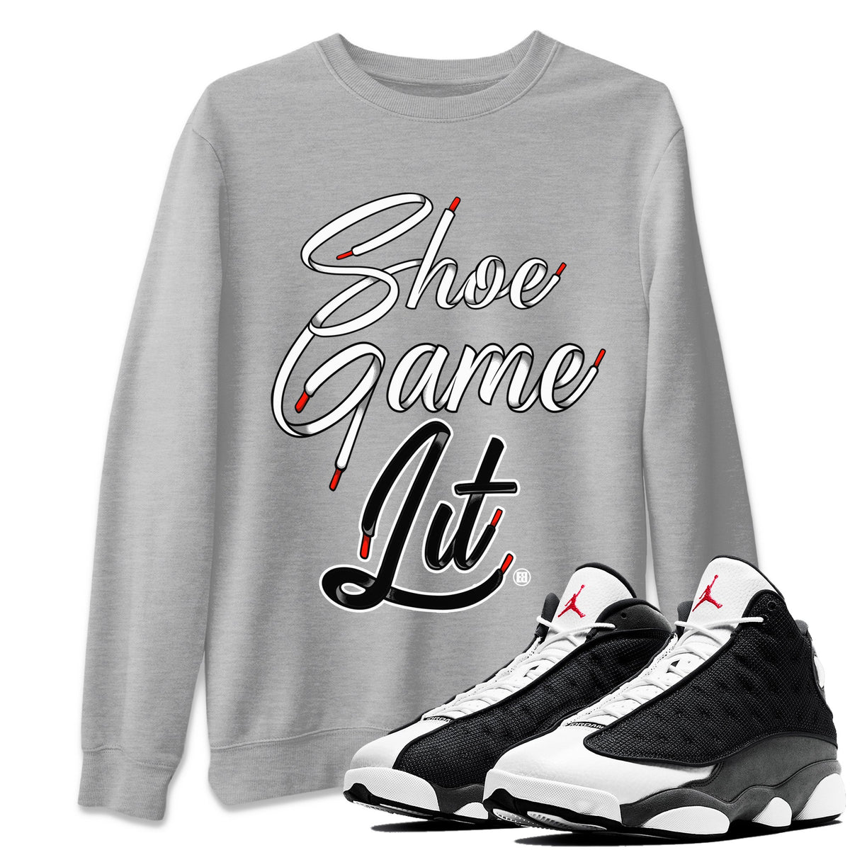 Air Jordan 13 Black Flint Sneaker Match Tees Shoe Game Lit Shoe Lace Streetwear Sneaker Shirt Air Jordan 13 Black Flint Sneaker Release Tees Unisex Shirts Heather Grey 1