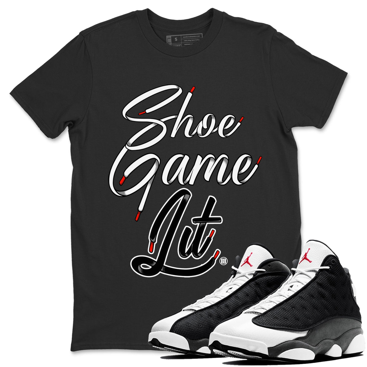 Air Jordan 13 Black Flint Sneaker Match Tees Shoe Game Lit Shoe Lace Streetwear Sneaker Shirt Air Jordan 13 Black Flint Sneaker Release Tees Unisex Shirts Black 1