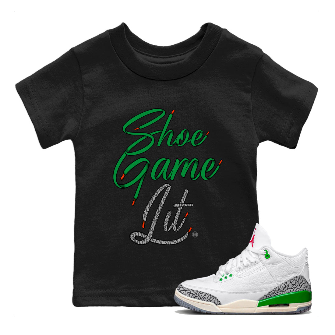 Air Jordan 3 Lucky Green Sneaker Match Tees Shoe Game Lit Shoe Lace Streetwear Sneaker Shirt Air Jordan 3 Lucky Green Sneaker Release Tees Kids Shirts Black 1