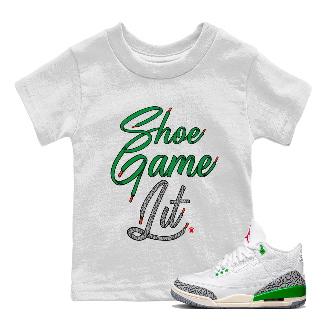 Air Jordan 3 Lucky Green Sneaker Match Tees Shoe Game Lit Shoe Lace Streetwear Sneaker Shirt Air Jordan 3 Lucky Green Sneaker Release Tees Kids Shirts White 1