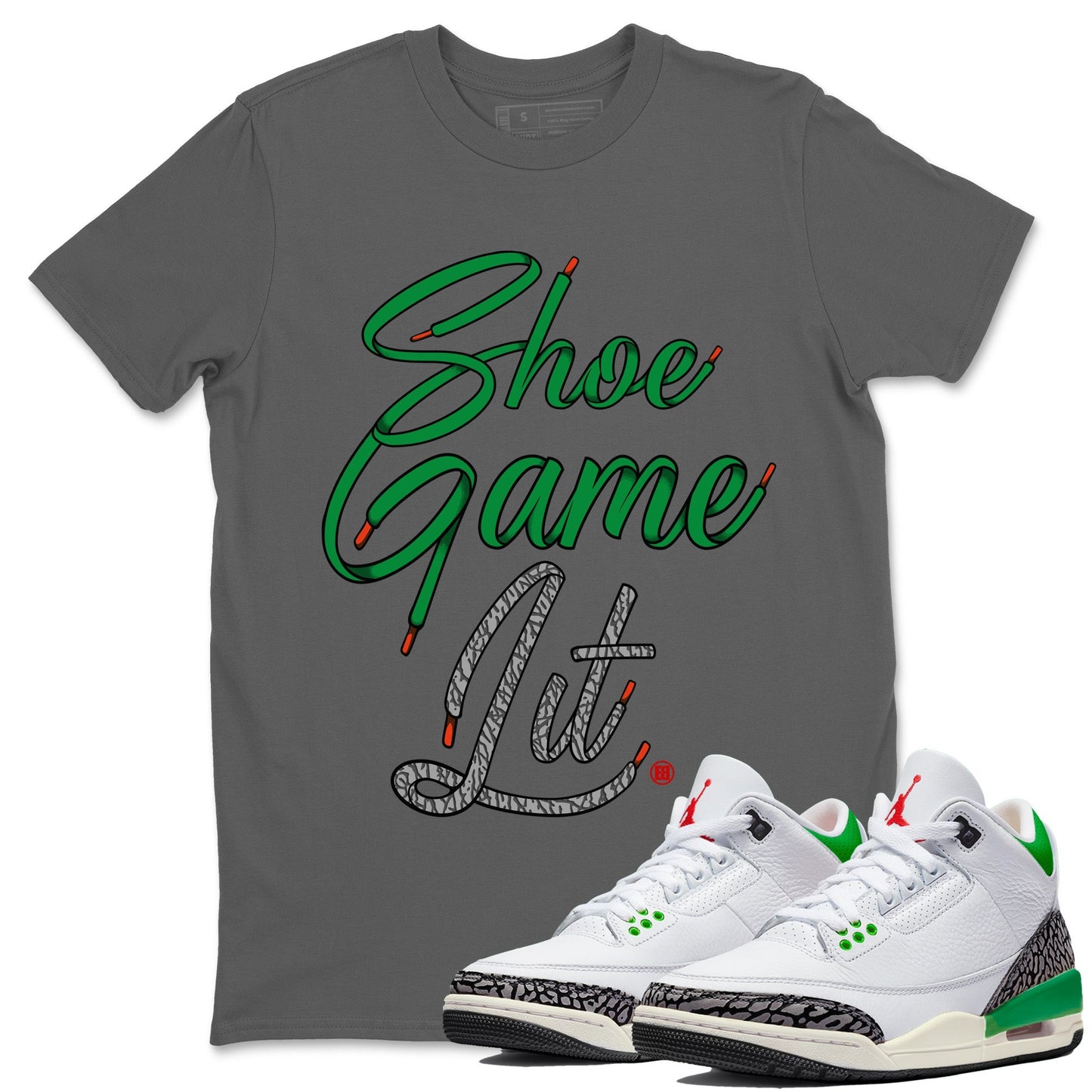 Air Jordan 3 Lucky Green Shoe Game Lit Shoe Lace Crew Neck Streetwear Sneaker Shirt Air Jordan 3 Lucky Green Sneaker T-Shirts Washing and Care Tip