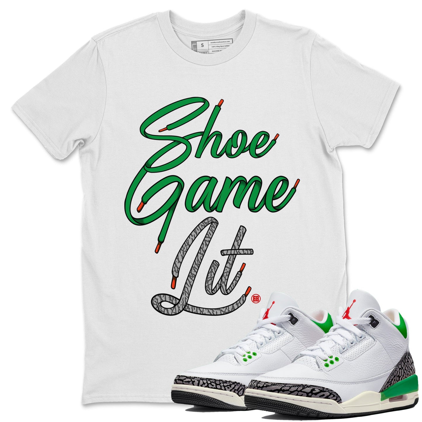 Air Jordan 3 Lucky Green Sneaker Match Tees Shoe Game Lit Shoe Lace Streetwear Sneaker Shirt Air Jordan 3 Lucky Green Sneaker Release Tees Unisex Shirts White 1