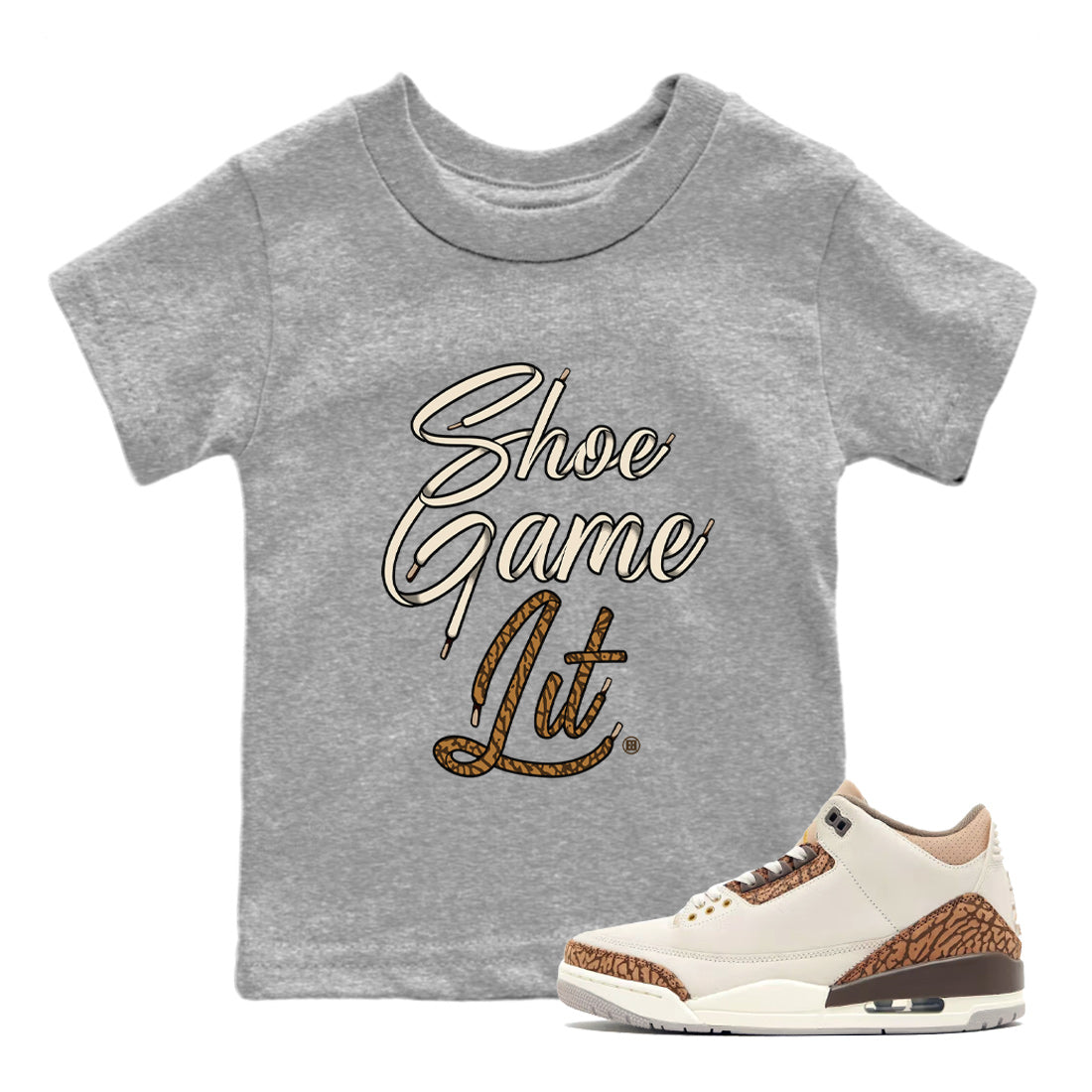 Air Jordan 3 Palomino Sneaker Match Tees Shoe Game Lit Shoe Lace Streetwear Sneaker Shirt Jordan 3 Retro Palomino Sneaker Release Tees Kids Shirts Heather Grey 1
