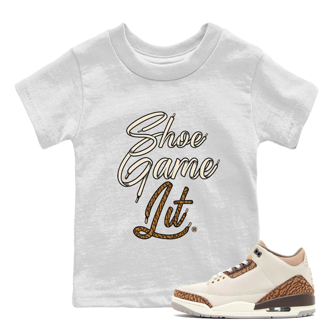 Air Jordan 3 Palomino Sneaker Match Tees Shoe Game Lit Shoe Lace Streetwear Sneaker Shirt Jordan 3 Retro Palomino Sneaker Release Tees Kids Shirts White 1