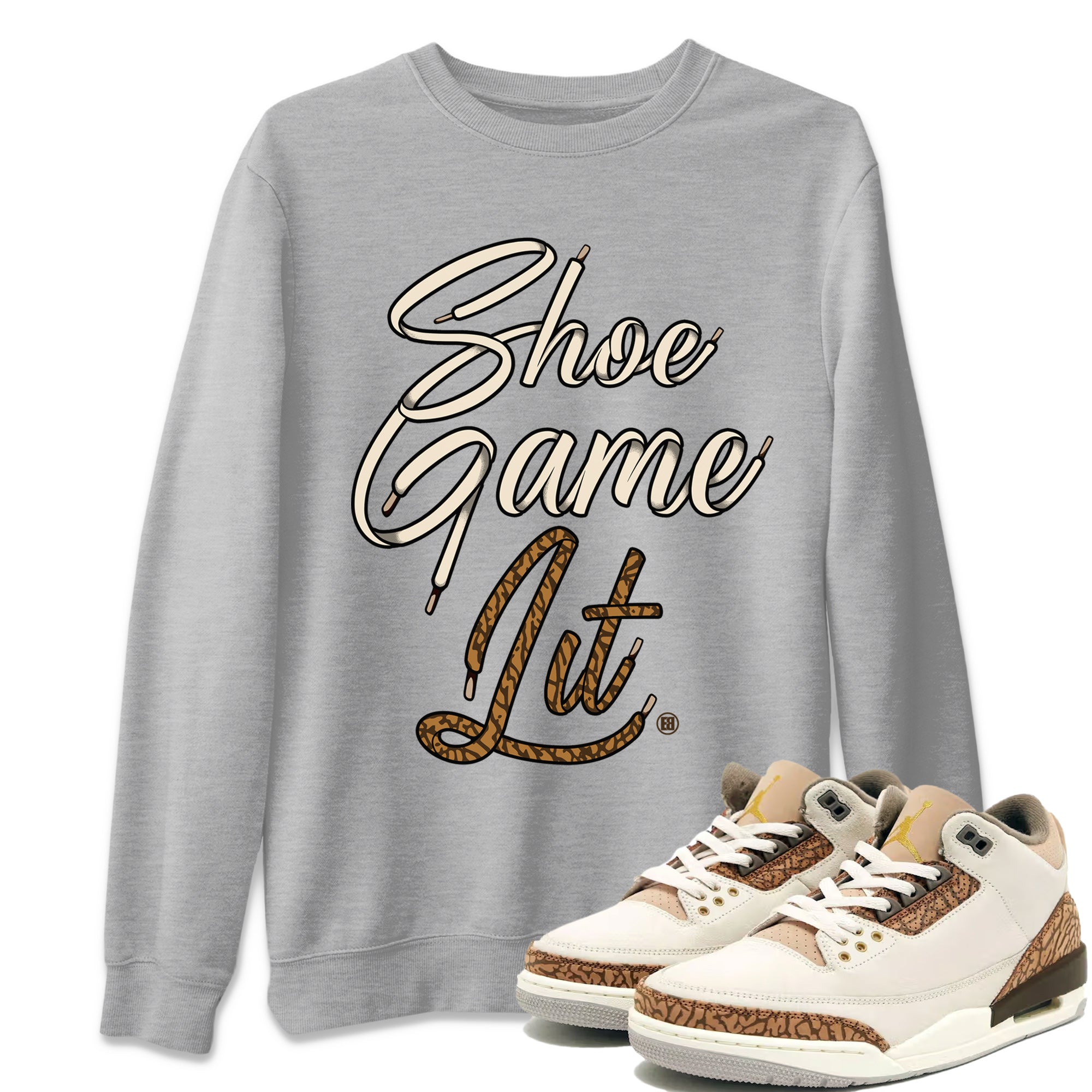 Air Jordan 3 Palomino Sneaker Match Tees Shoe Game Lit Shoe Lace Streetwear Sneaker Shirt Jordan 3 Retro Palomino Sneaker Release Tees Unisex Shirts Heather Grey 2