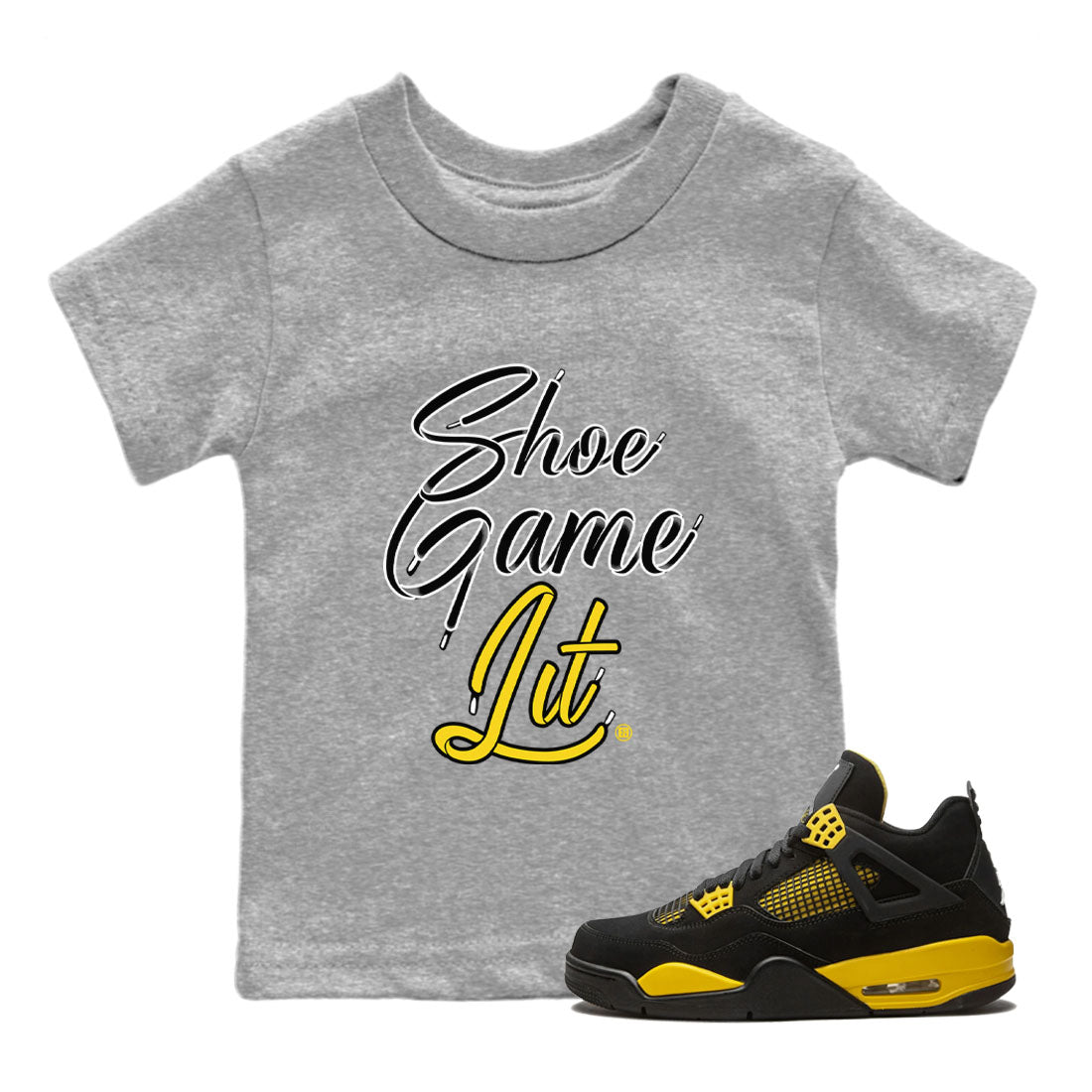 Air Jordan 4 Thunder Shoe Game Lit Shoe Lace Baby and Kids Streetwear Sneaker Shirt Air Jordan 4 Thunder Kids Streetwear Sneaker Shirt Size Chart
