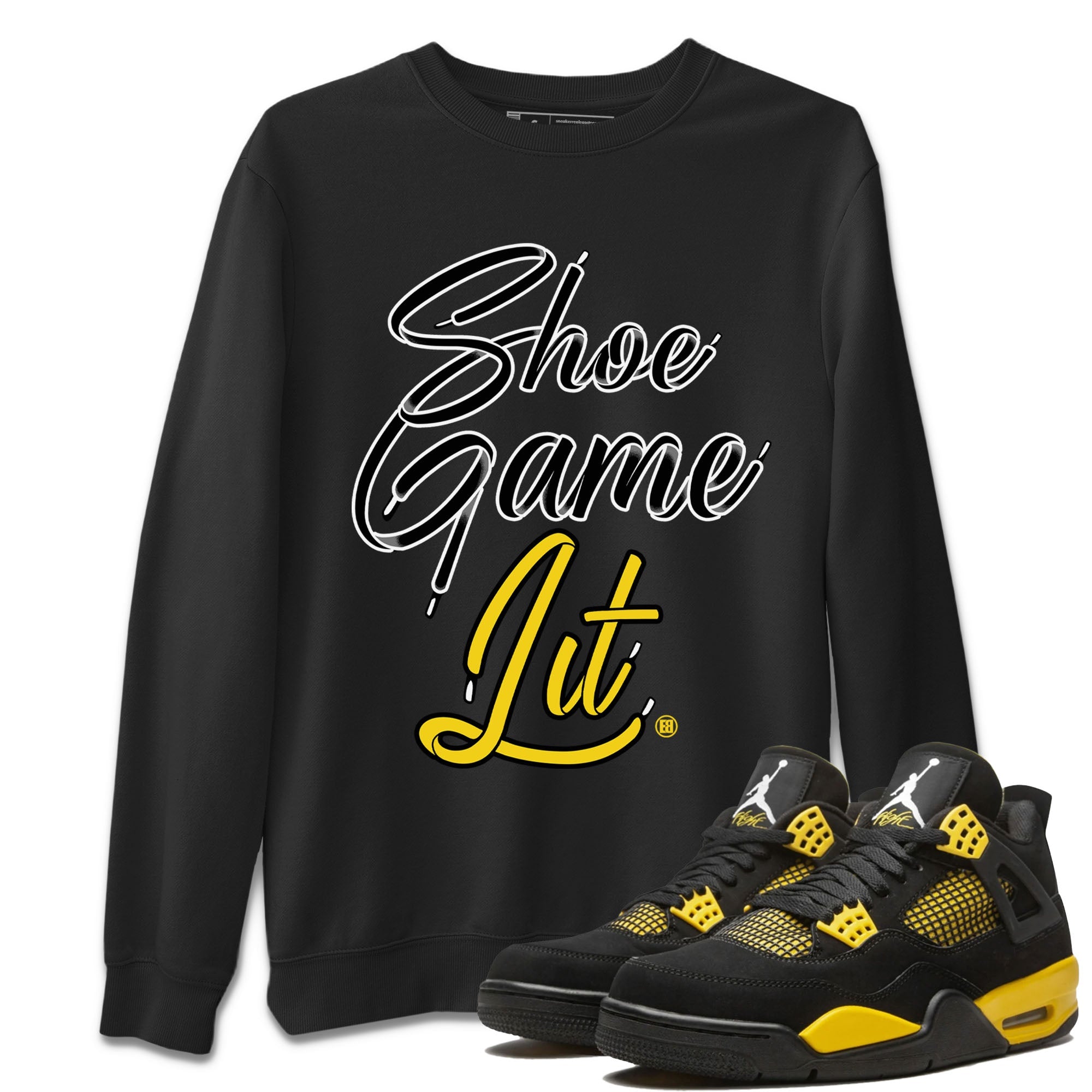 Air Jordan 4 Thunder Shoe Game Lit Shoe Lace Crew Neck Streetwear Sneaker Shirt Air Jordan 4 Thunder Sneaker T-Shirts Washing and Care Tip