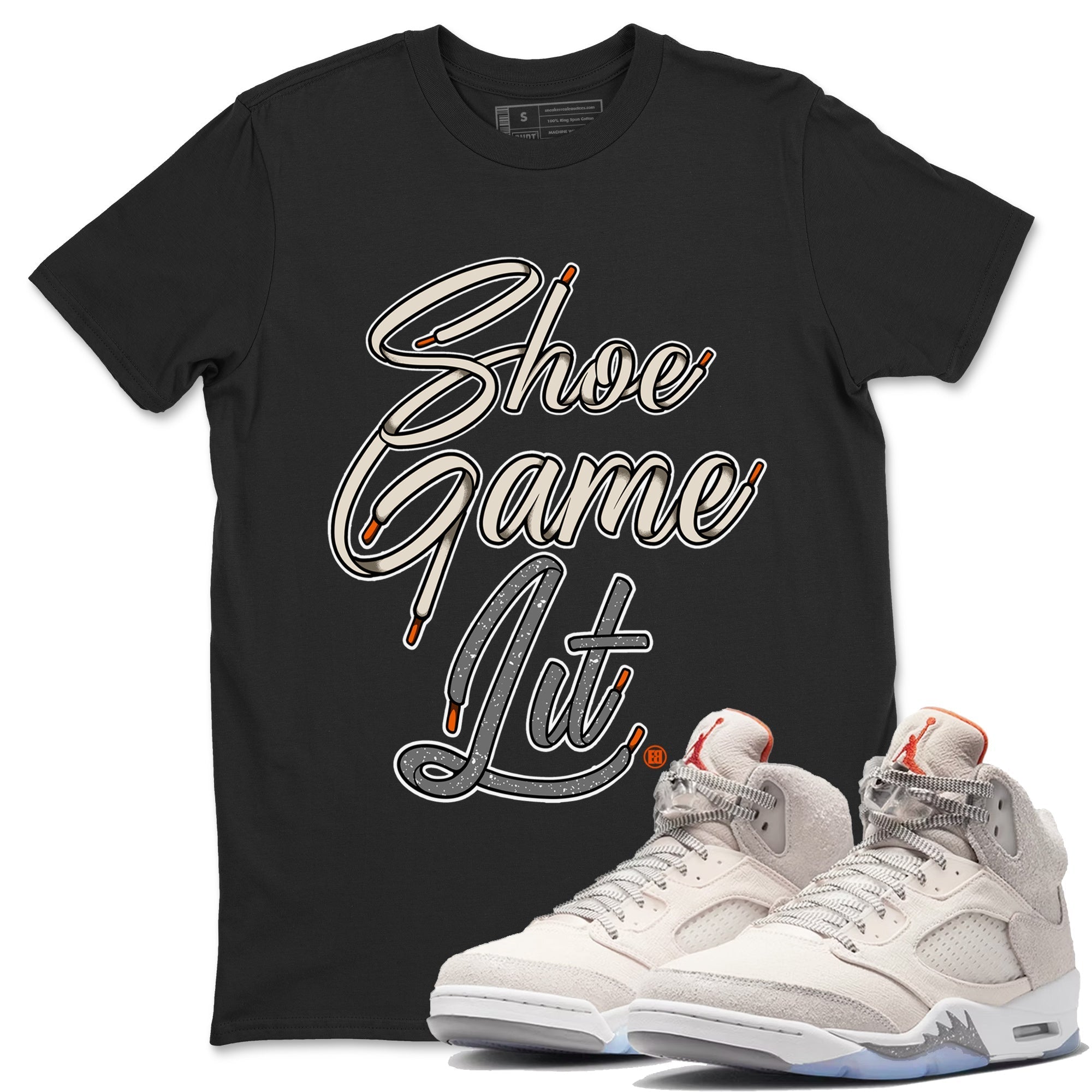 Air Jordan 5 Craft Sneaker Match Tees Shoe Game Lit Shoe Lace Streetwear Sneaker Shirt Air Jordan 5 Retro Craft Tees Unisex Shirts Black 1