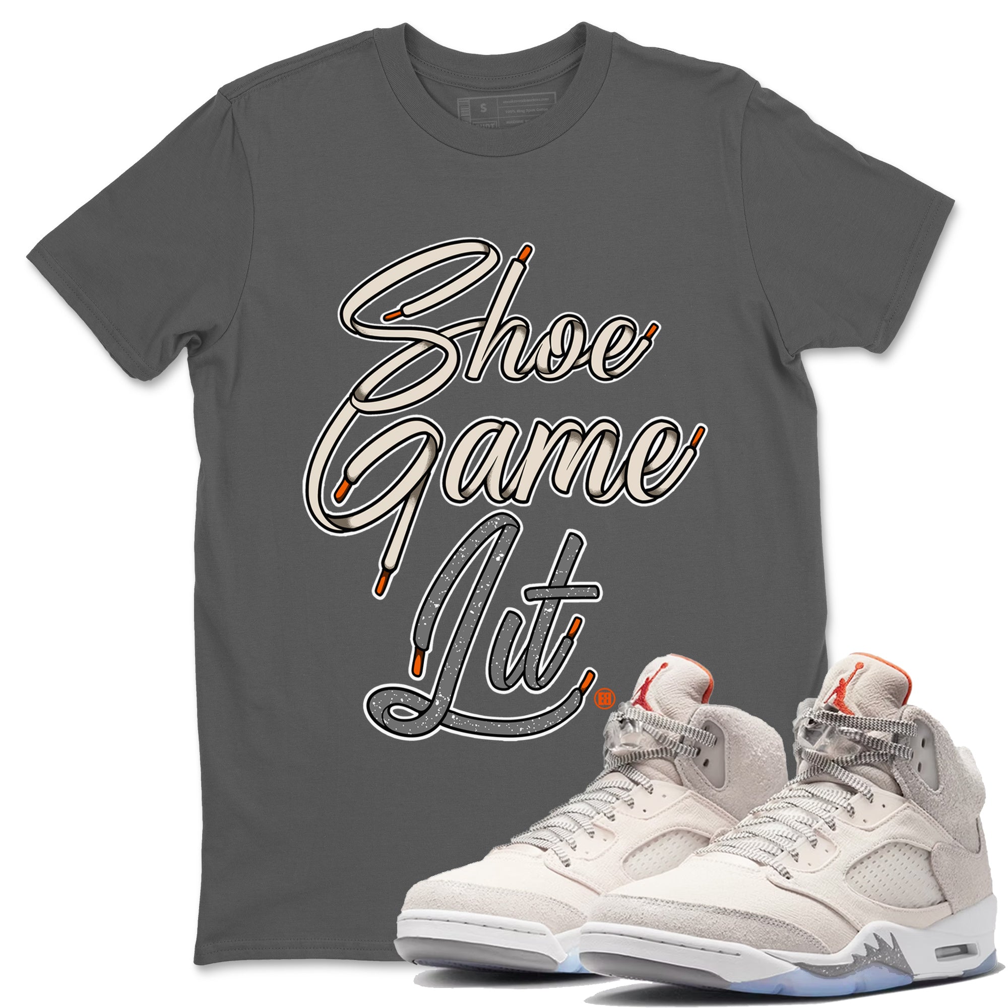 Air Jordan 5 Craft Shoe Game Lit Shoe Lace Crew Neck Streetwear Sneaker Shirt Air Jordan 5 Craft Sneaker T-Shirts Washing and Care Tip