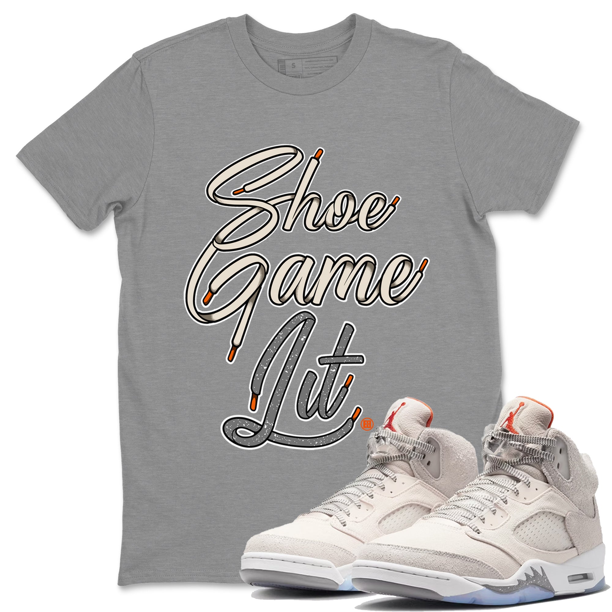 Air Jordan 5 Craft Shoe Game Lit Shoe Lace Crew Neck Streetwear Sneaker Shirt Air Jordan 5 Craft Sneaker T-Shirts Size Chart