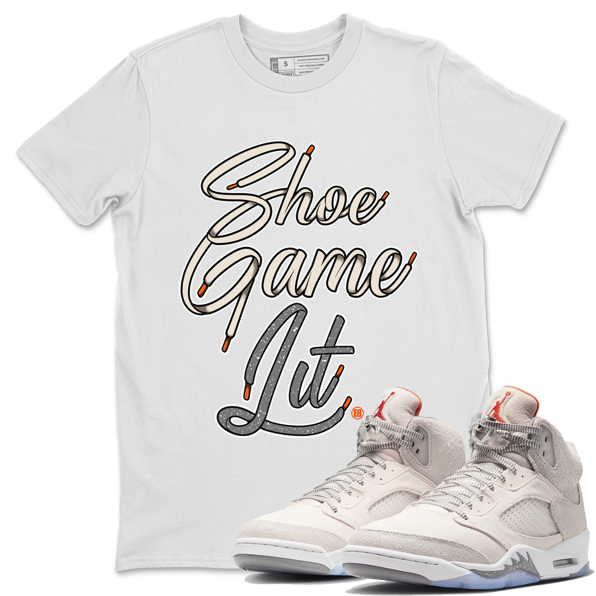 Air Jordan 5 Craft Sneaker Match Tees Shoe Game Lit Shoe Lace Streetwear Sneaker Shirt Air Jordan 5 Retro Craft Tees Unisex Shirts White 1
