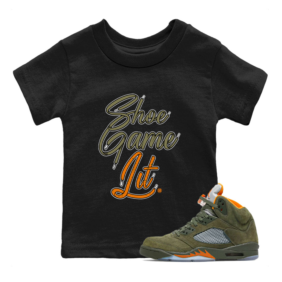 5s Olive shirt to match jordans Shoe Game Lit Shoe Lace sneaker tees Air Jordan 5 Olive Drip Gear Zone baby toddler Black 1 cotton Shirt