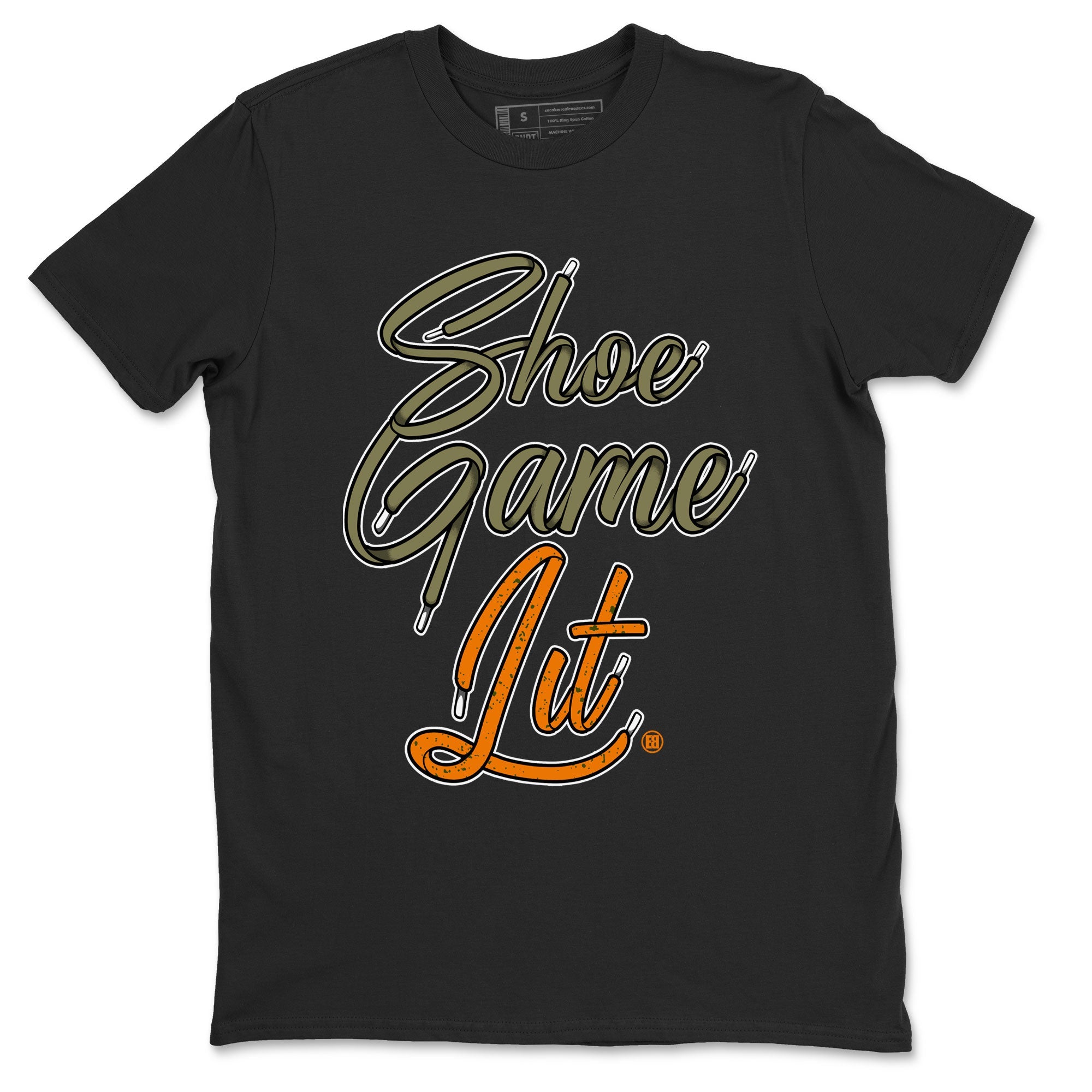 5s Olive shirt to match jordans Shoe Game Lit Shoe Lace sneaker tees Air Jordan 5 Retro Olive Drip Gear Zone unisex cotton Black 2 crew neck shirt